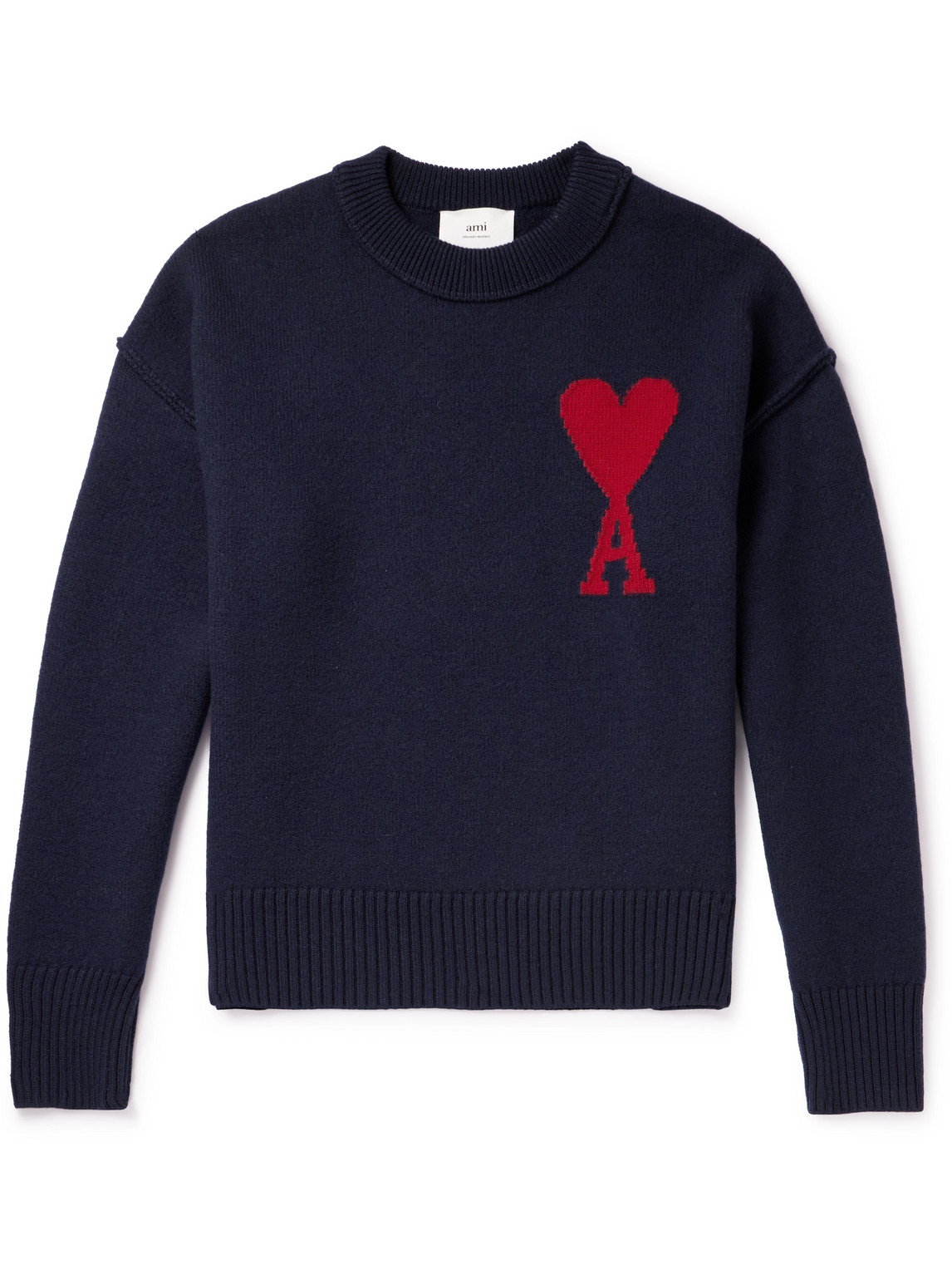 Ami Alexandre Mattiussi Adc Logo-intarsia Wool Sweater In Blue