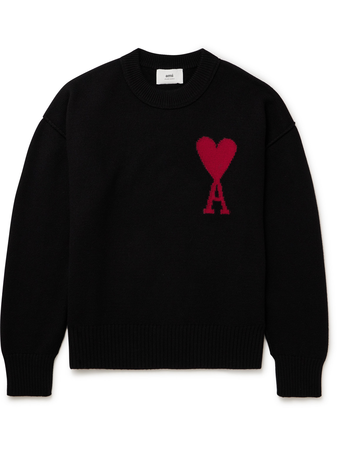 Ami Alexandre Mattiussi Logo-intarsia Virgin Wool Sweater In Black