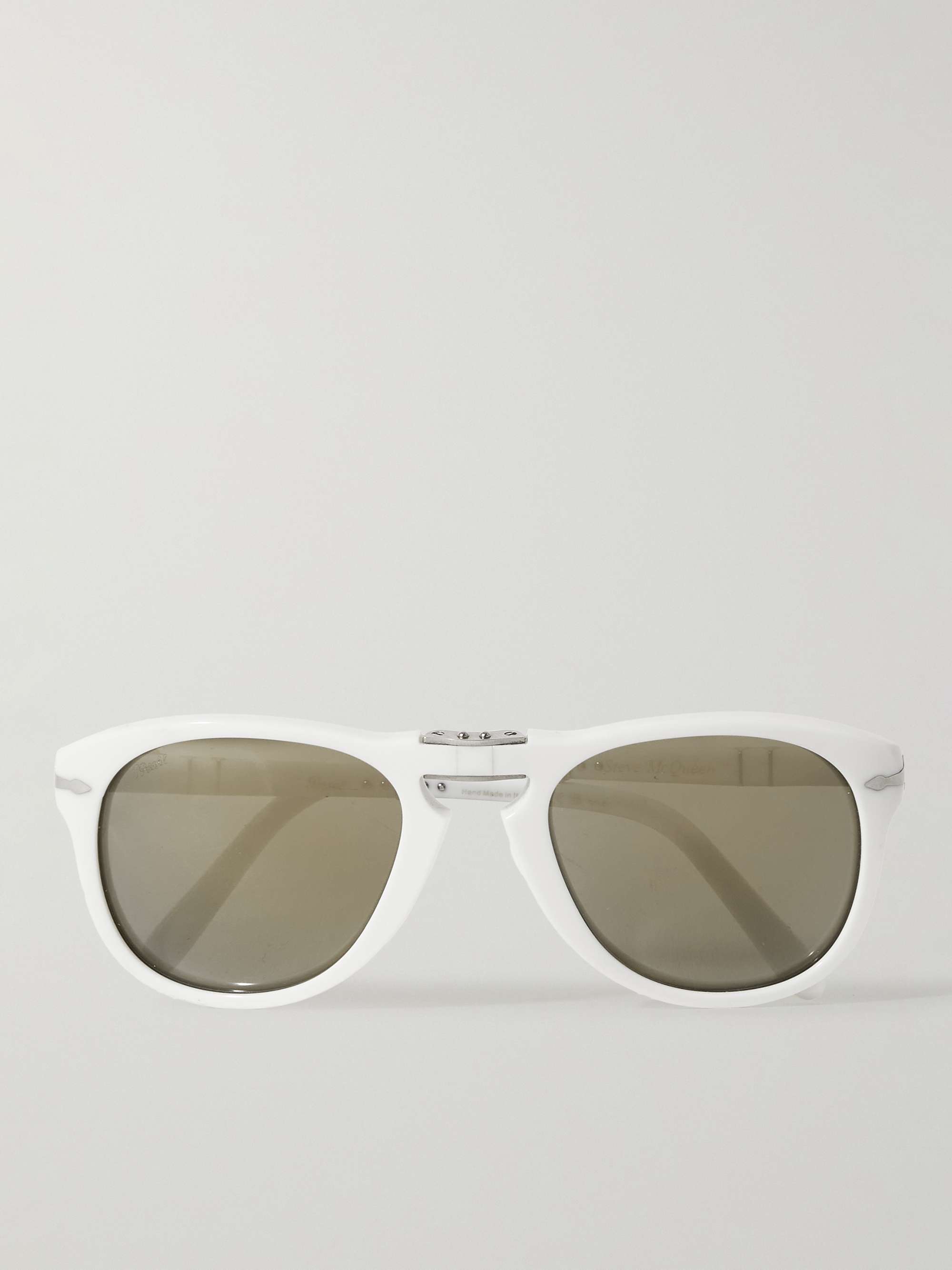 أبيض نظارات شمسية Steve McQueen من الأسيتات بإطار دائري قابل للطي | PERSOL  | MR PORTER