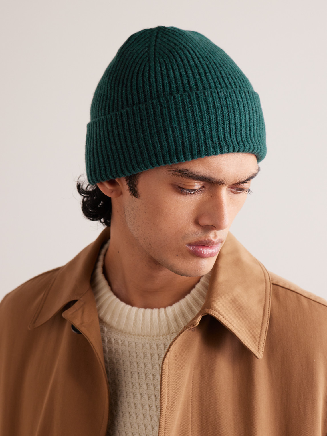 Shop Mr P Ribbed Wool Beanie In Green