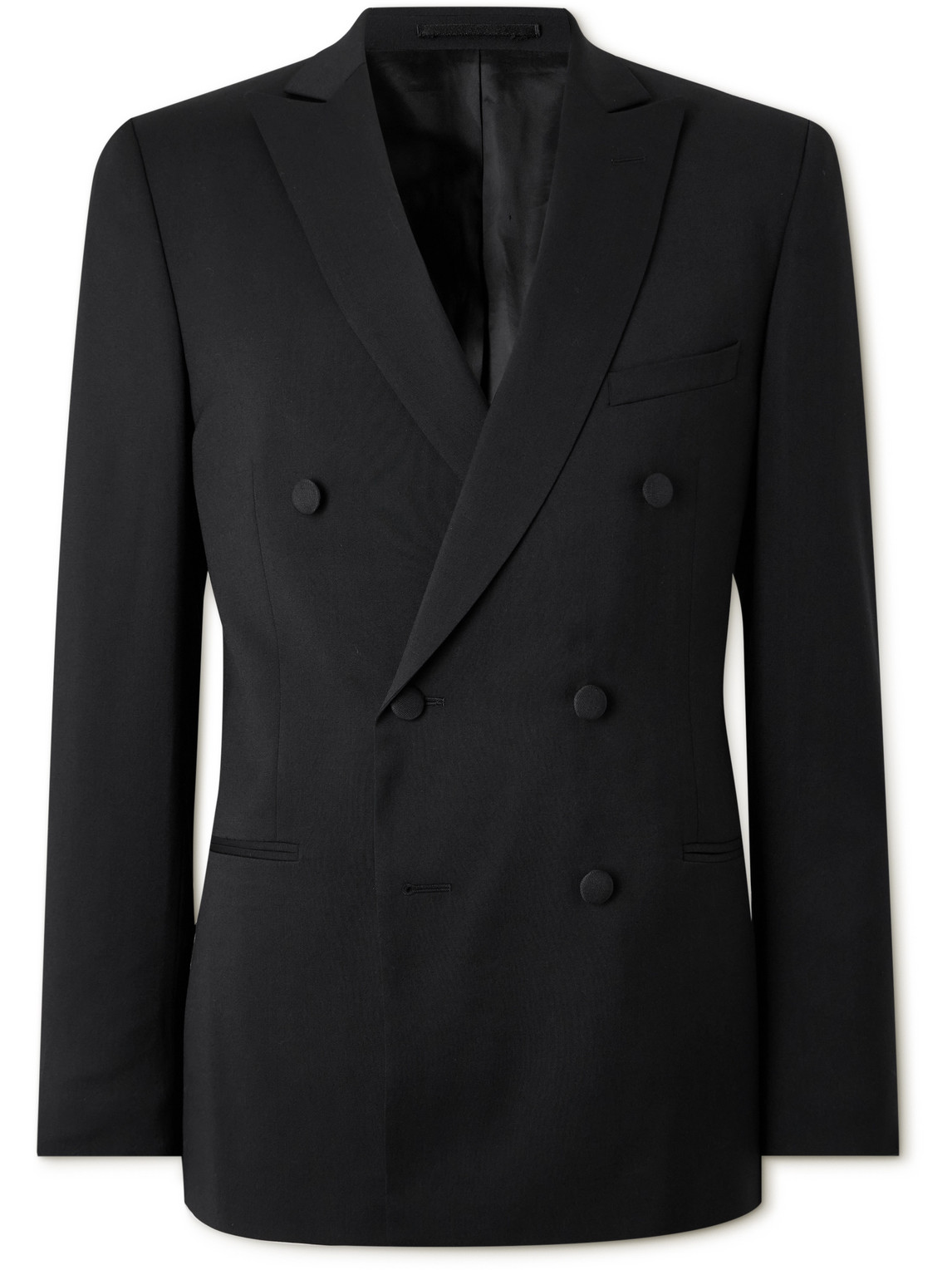 Shop Mr P Double Breast Wool Tuxedo Jacket In Black