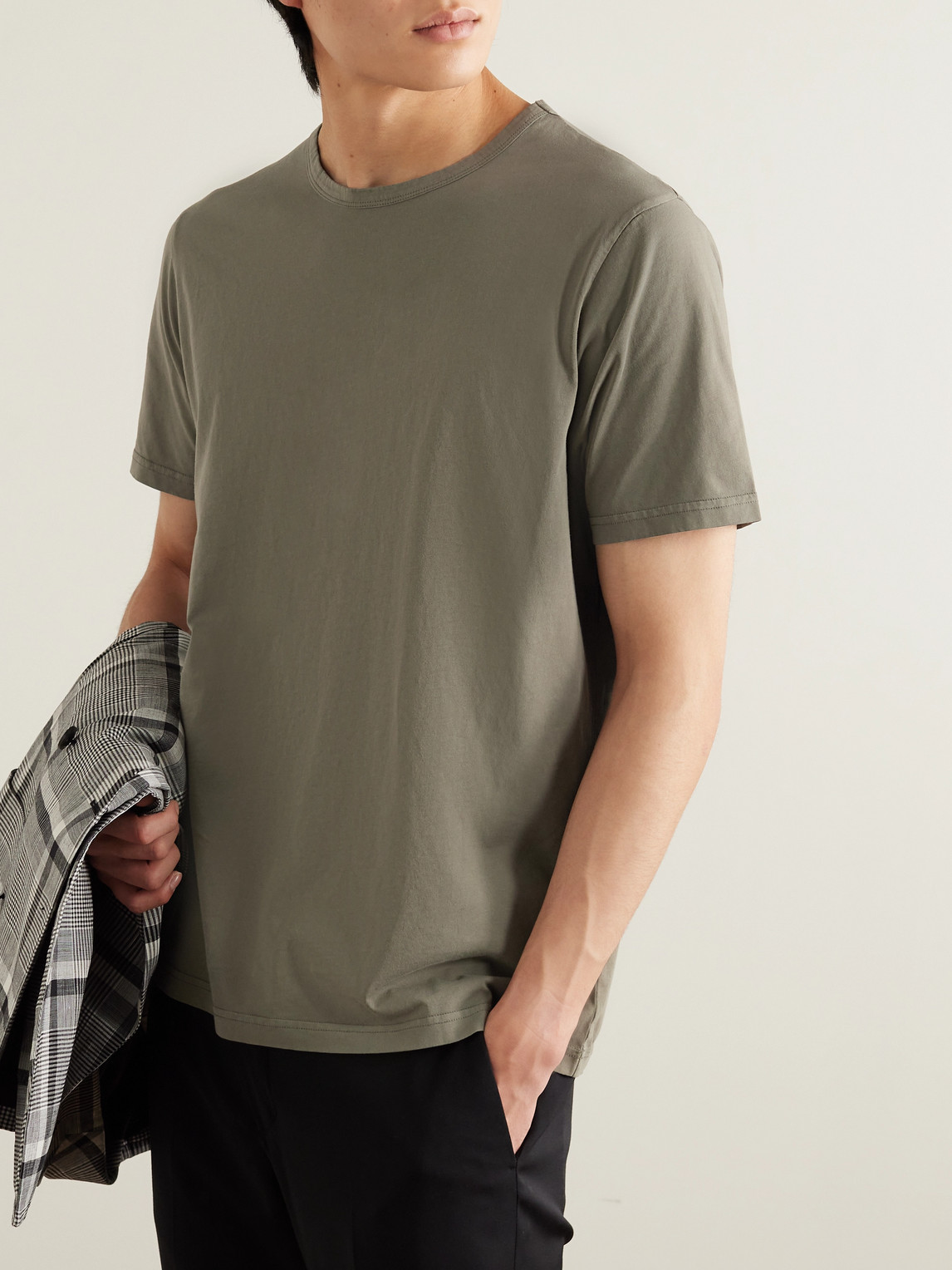 Shop Mr P Garment-dyed Cotton-jersey T-shirt In Green
