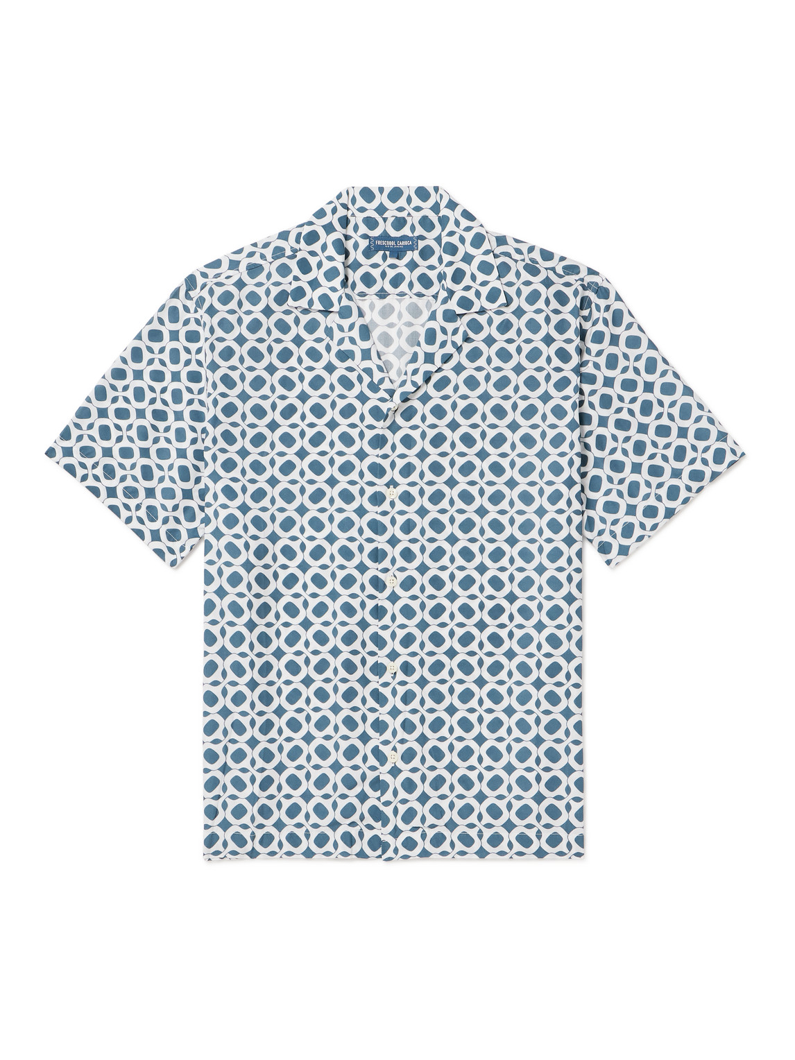 Frescobol Carioca Dressing Gownrto Camp-collar Printed Lyocell Shirt In Summer_night_silver_white