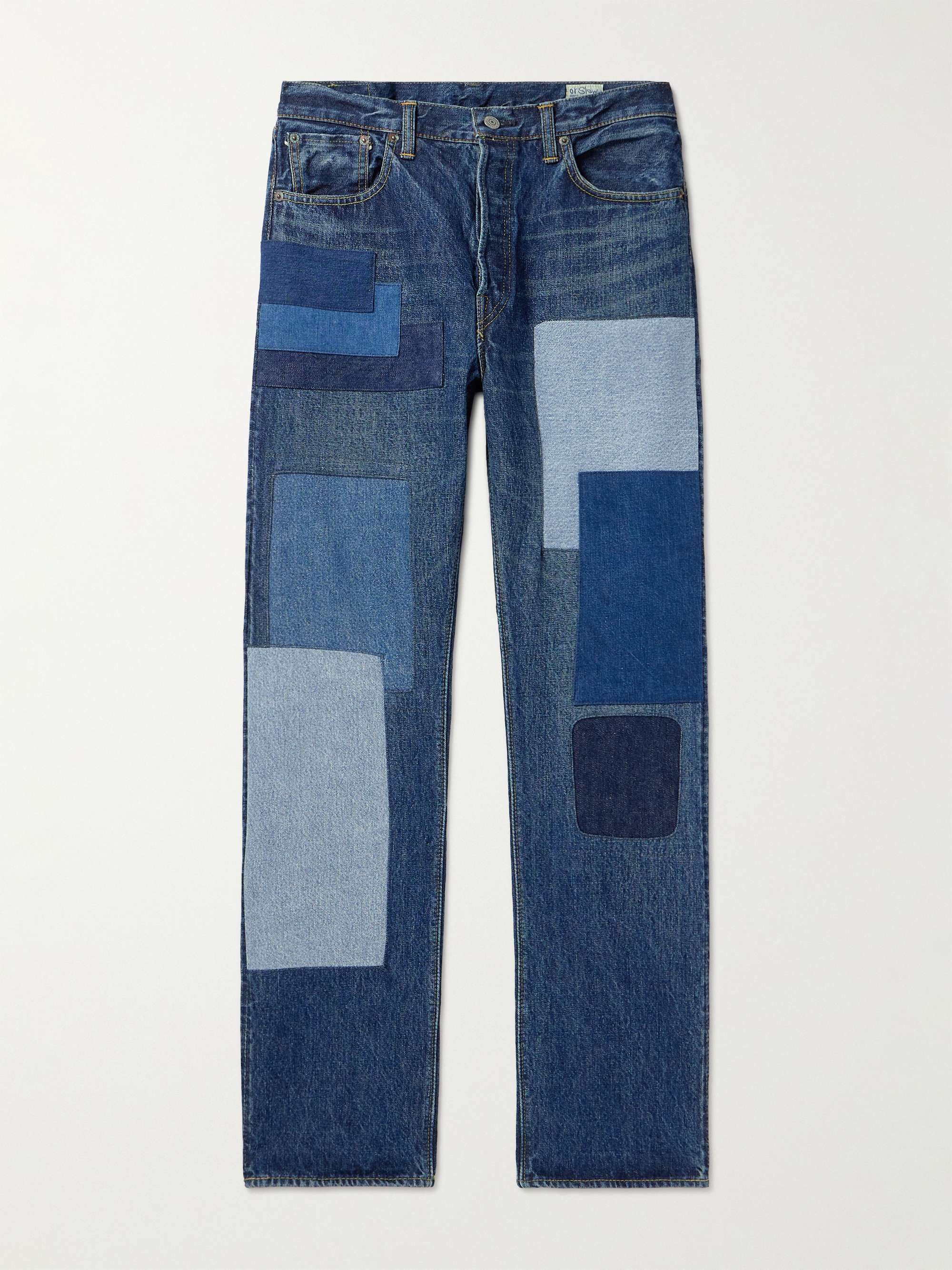 Straight Leg Denim Patchwork Jeans