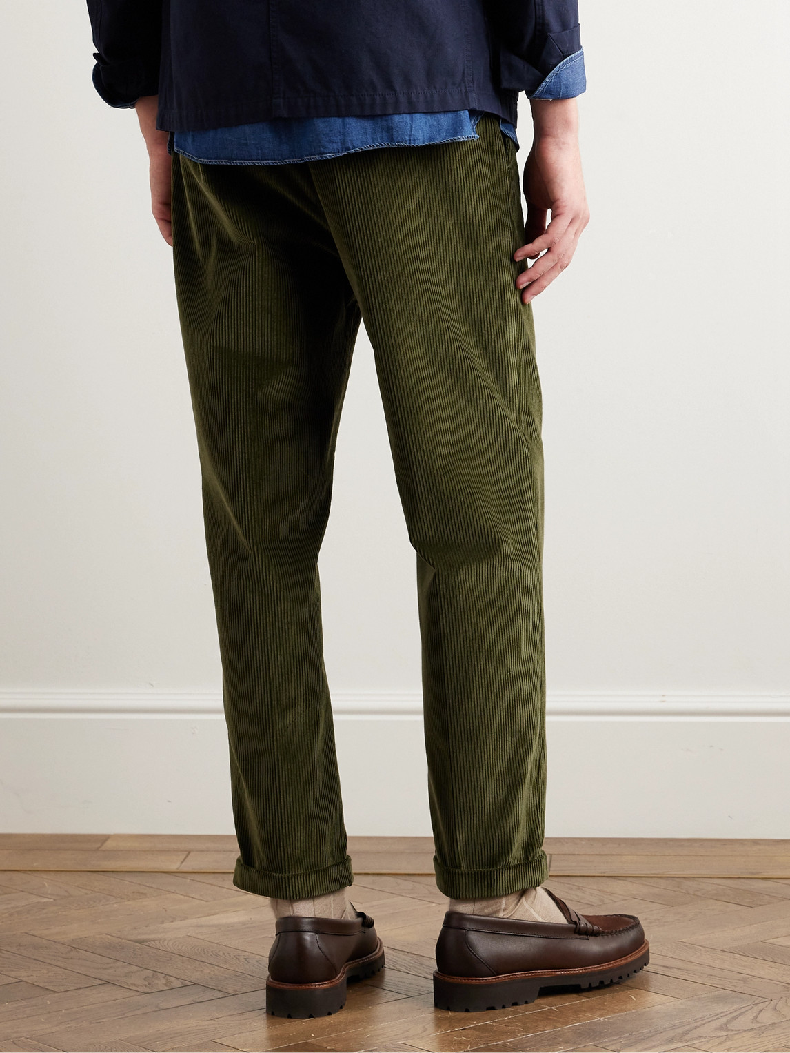Shop Baracuta Straight-leg Pleated Cotton-corduroy Trousers In Unknown