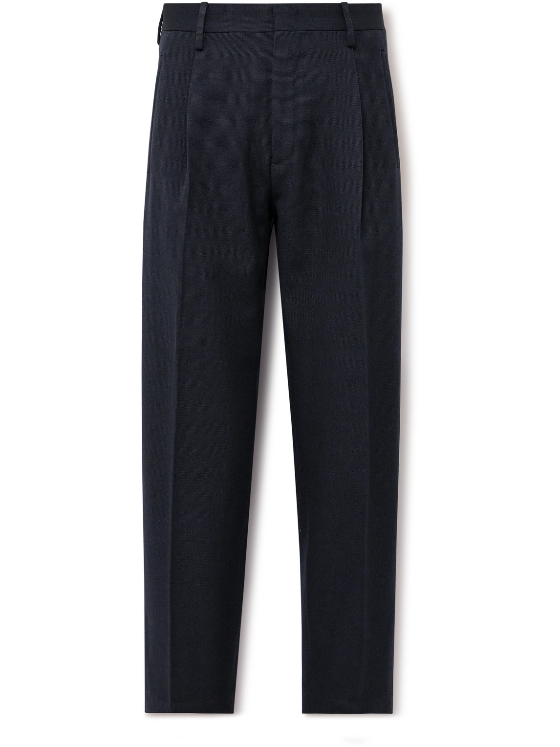 Shop Incotex Slim-fit Tapered Pleated Virgin Wool And Cotton-blend Trousers In Blue