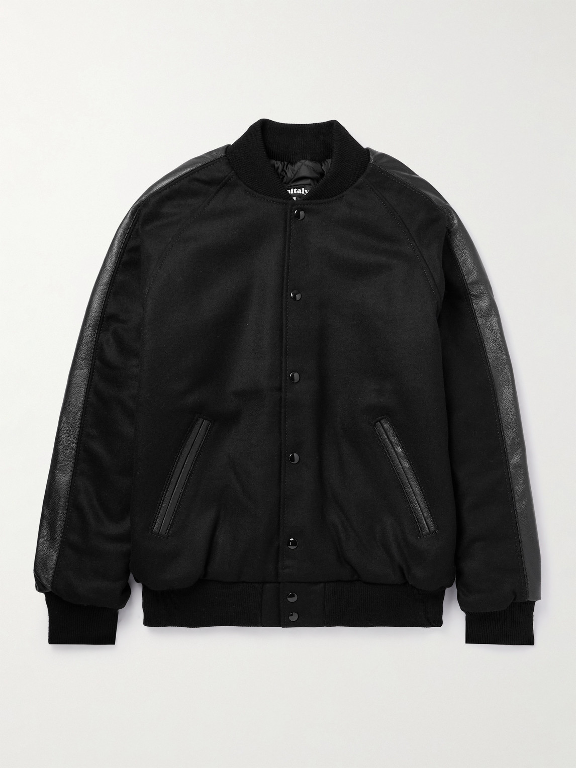 Monitaly Leather-trimmed Wool-blend Varsity Jacket In Black