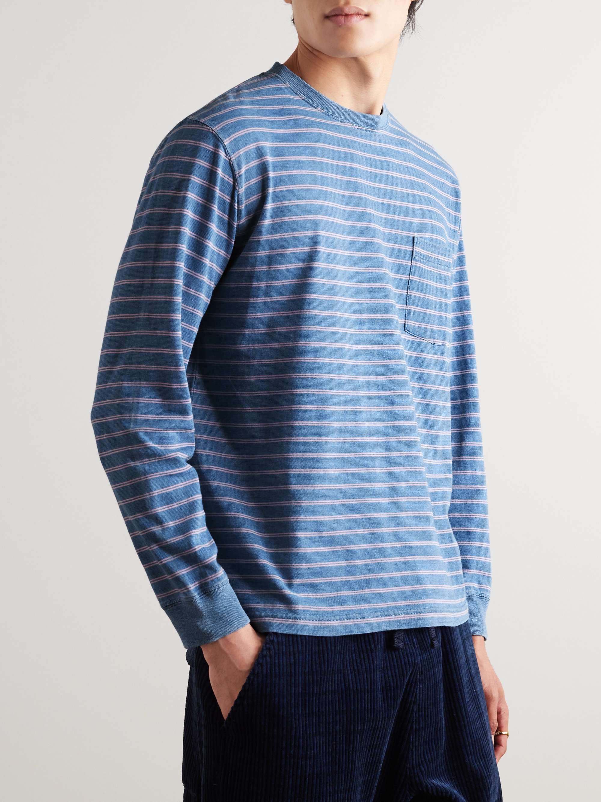 BEAMS PLUS Indigo Striped Cotton-Jersey T-Shirt for Men | MR PORTER