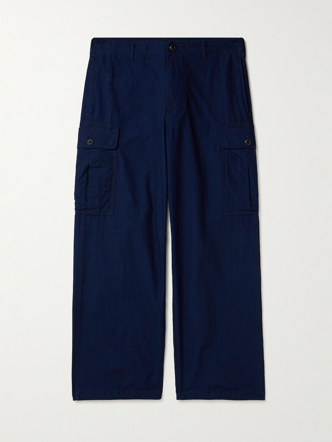 Beams Wide-leg Cotton-ripstop Cargo Trousers In Blue