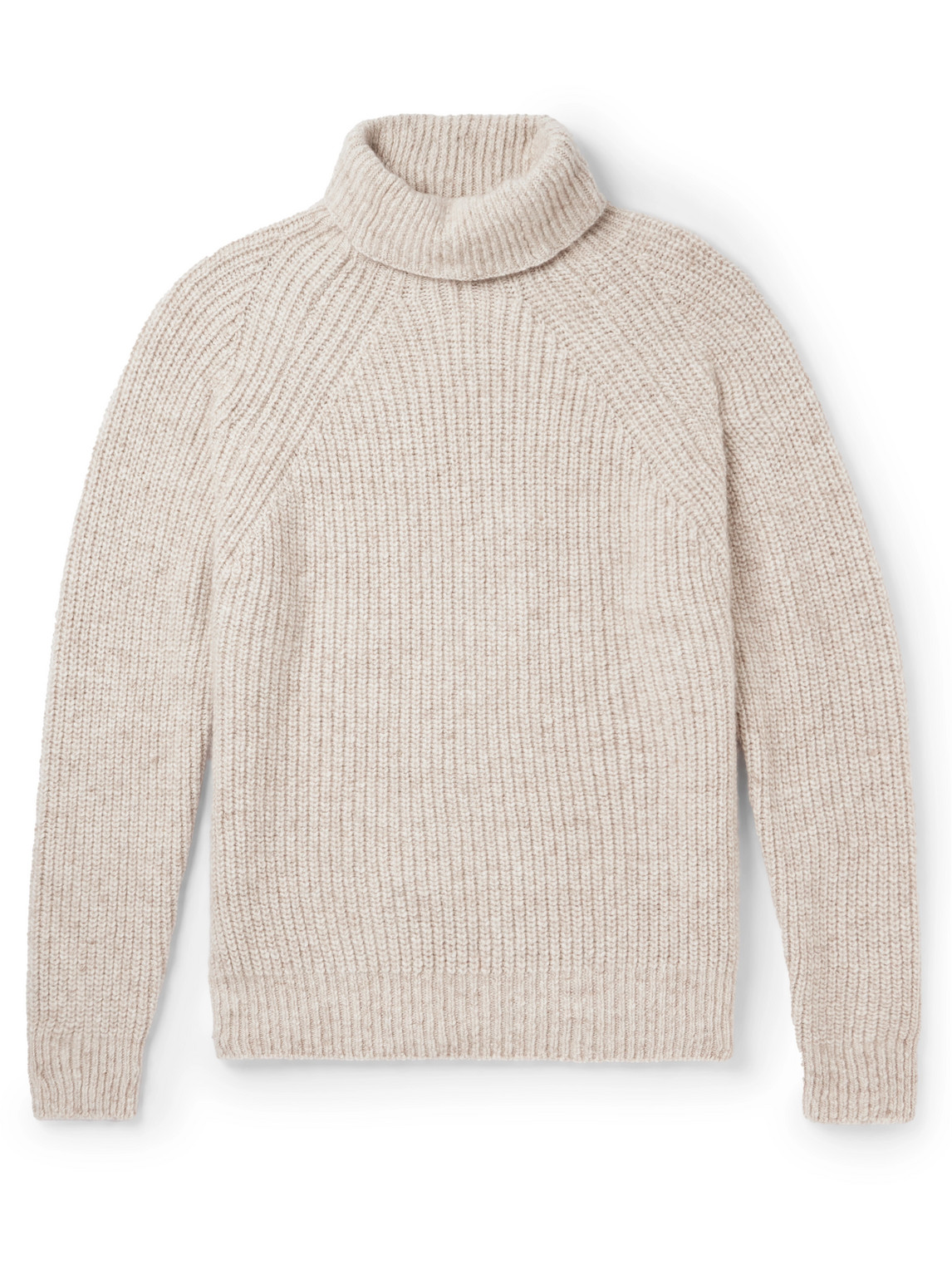 Inis Meain Boatbuilder Ribbed Cashmere Rollneck Jumper In Neutrals