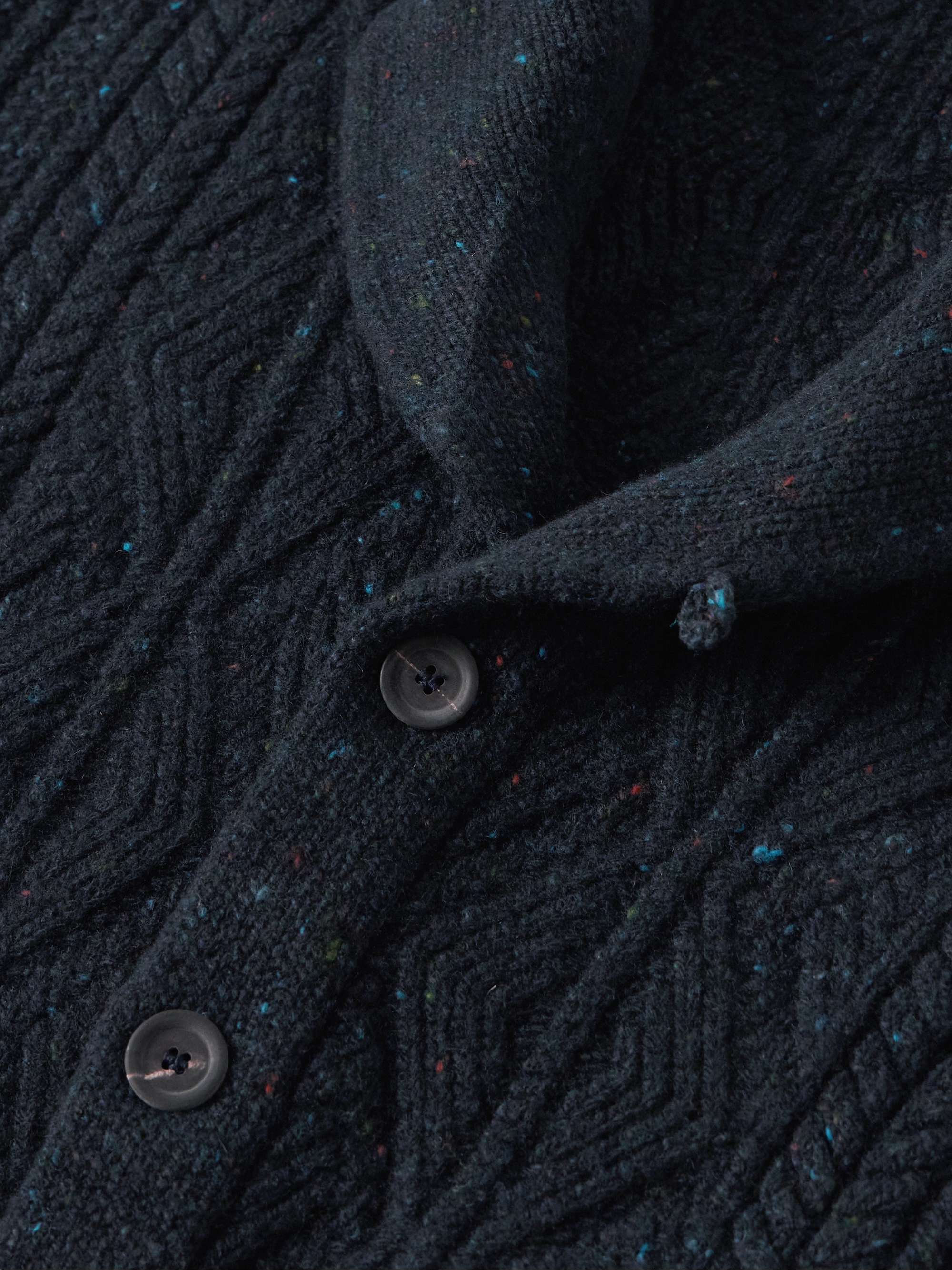 INIS MEÁIN Shawl-Collar Cable-Knit Donegal Merino Wool and Cashmere ...