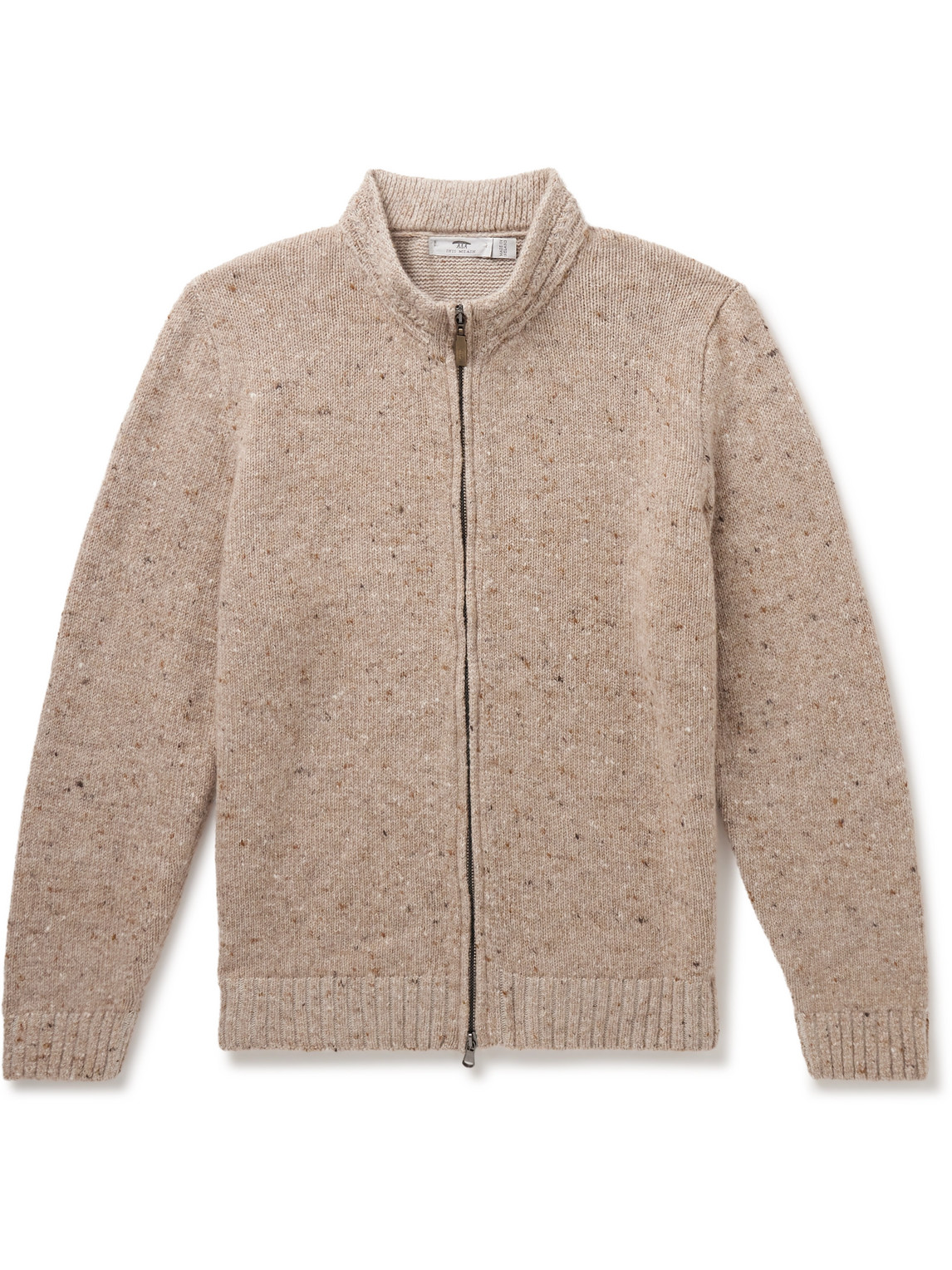 Inis Meain Donegal Merino Wool And Cashmere-blend Zip-up Cardigan In Neutrals