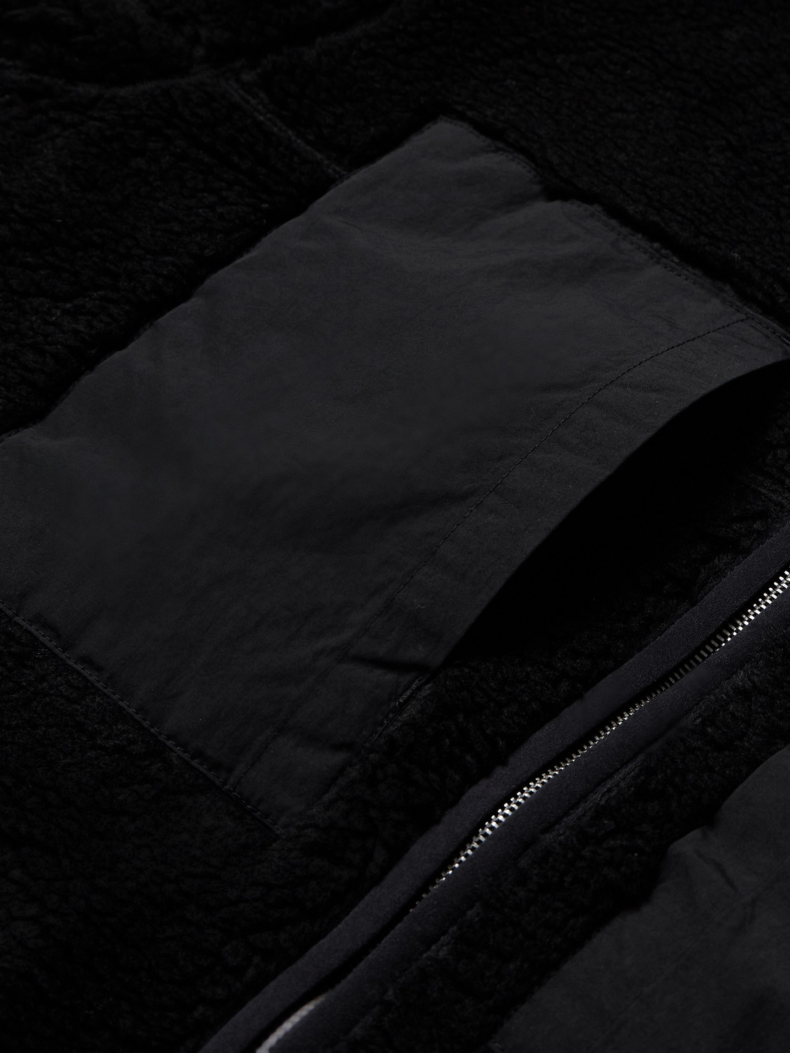 Shop Mr P Shell-trimmed Fleece Jacket In Black