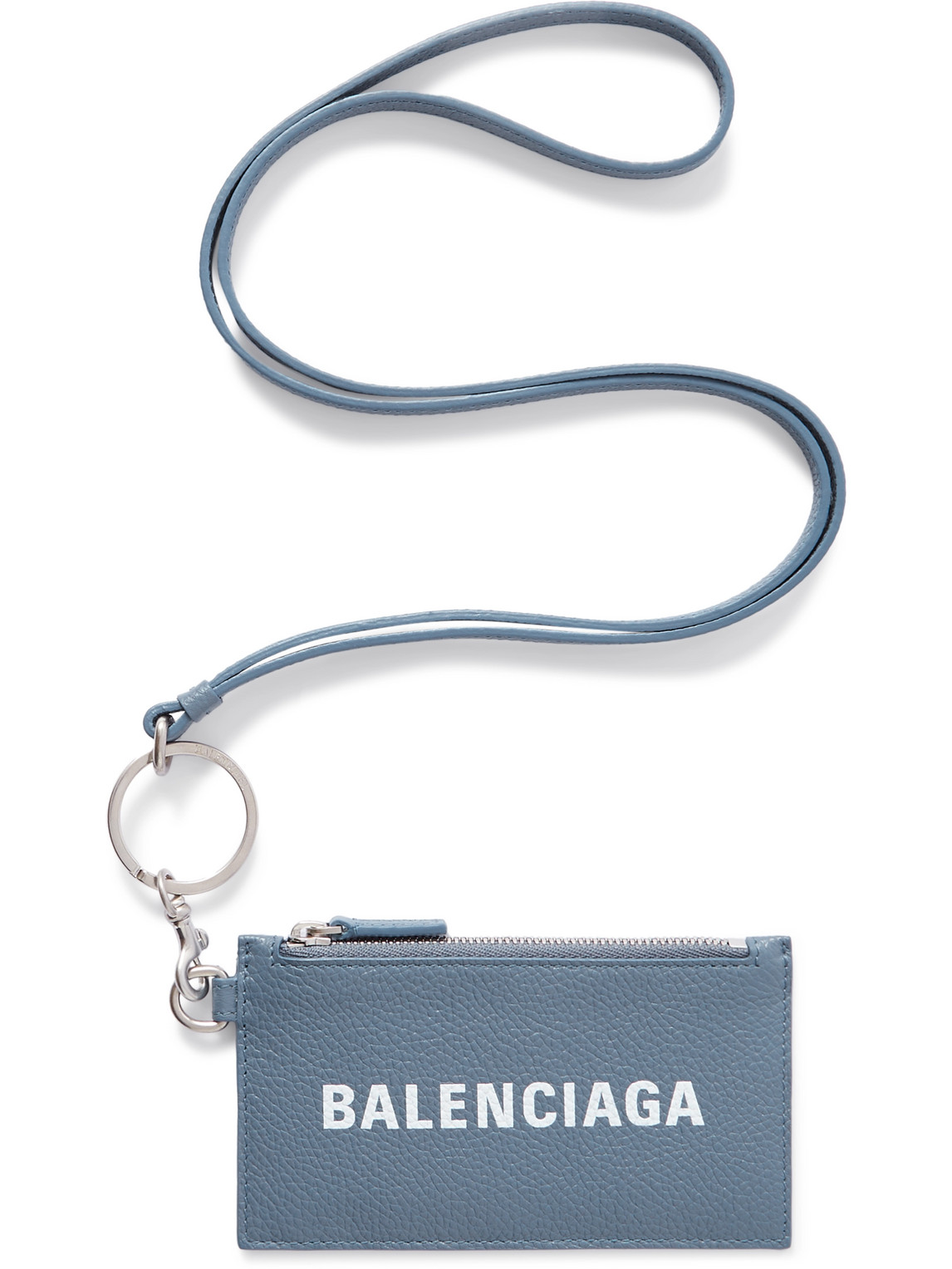 Shop Balenciaga Logo-print Full-grain Leather Cardholder With Lanyard In Blue
