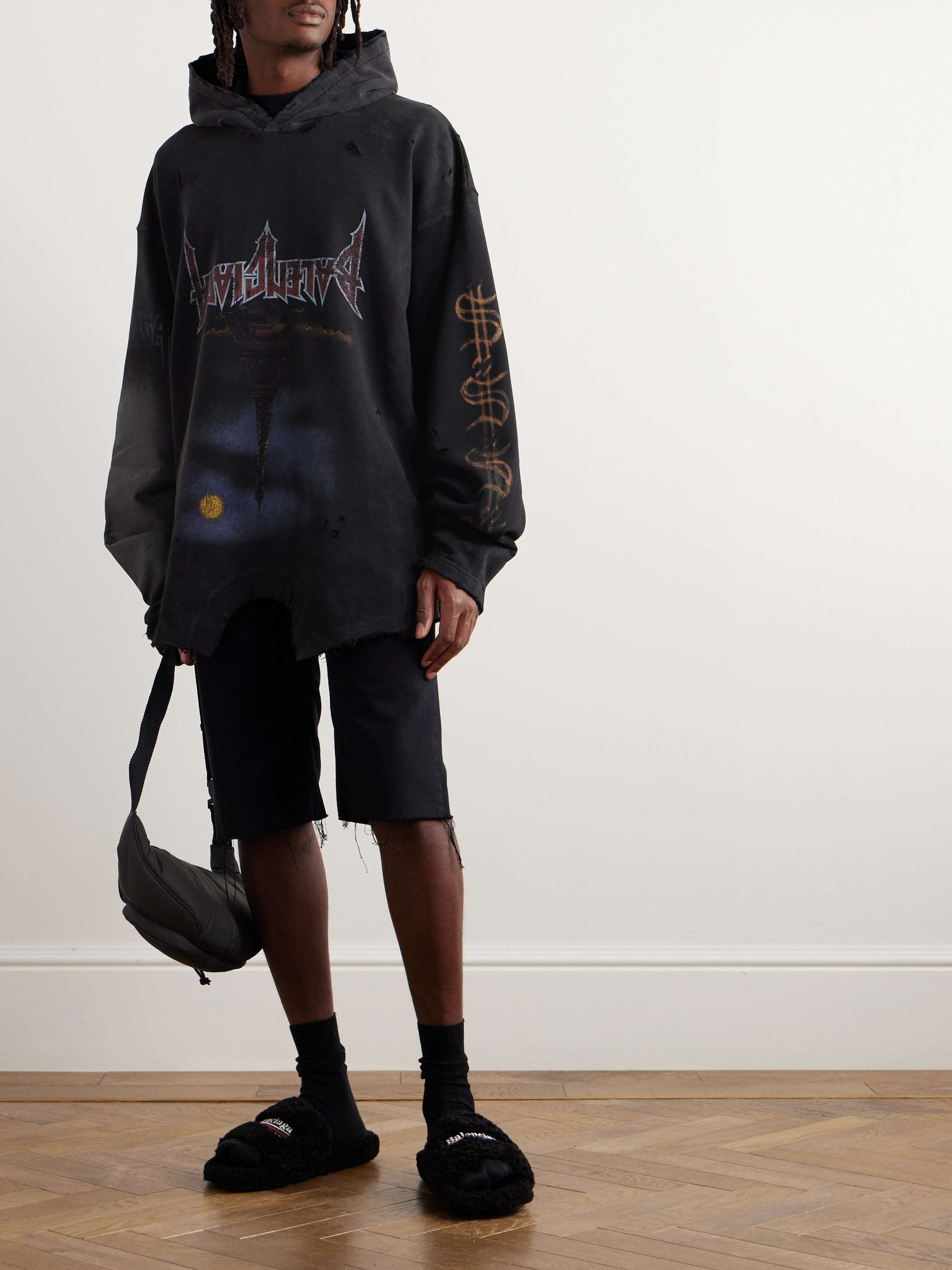 BALENCIAGA Oversized Distressed Printed Cotton-Jersey Hoodie for Men | MR  PORTER