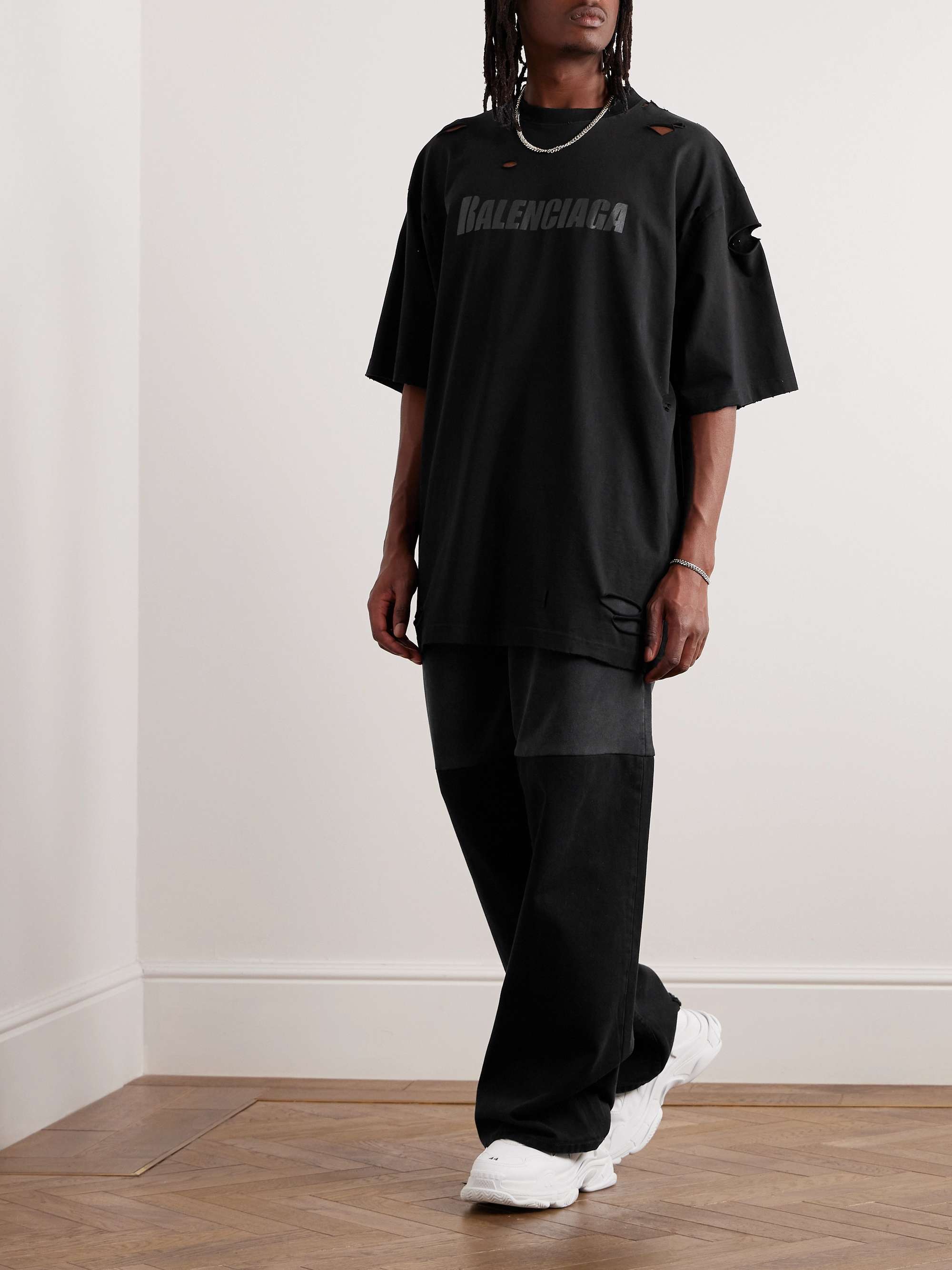 BALENCIAGA Wide-Leg Panelled Cotton-Jersey and Denim Trousers for Men