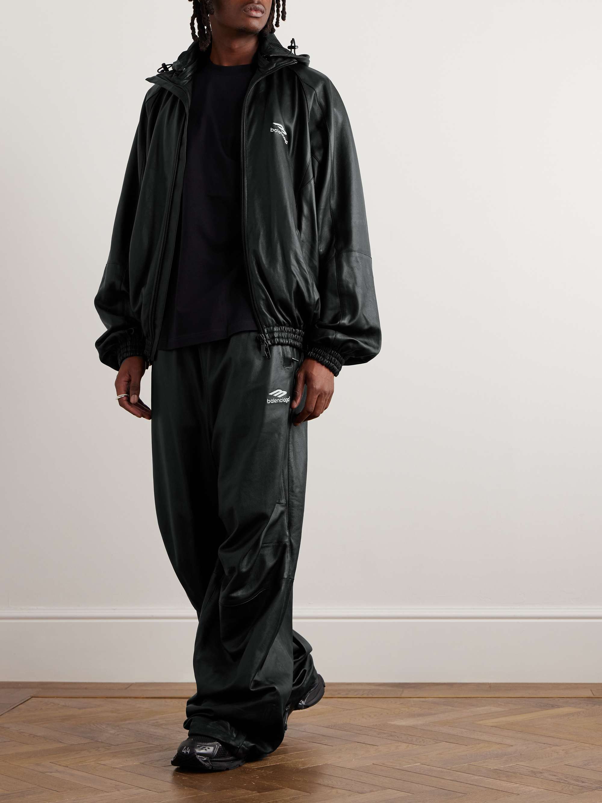 BALENCIAGA Logo-Print Leather Hooded Jacket for Men | MR PORTER