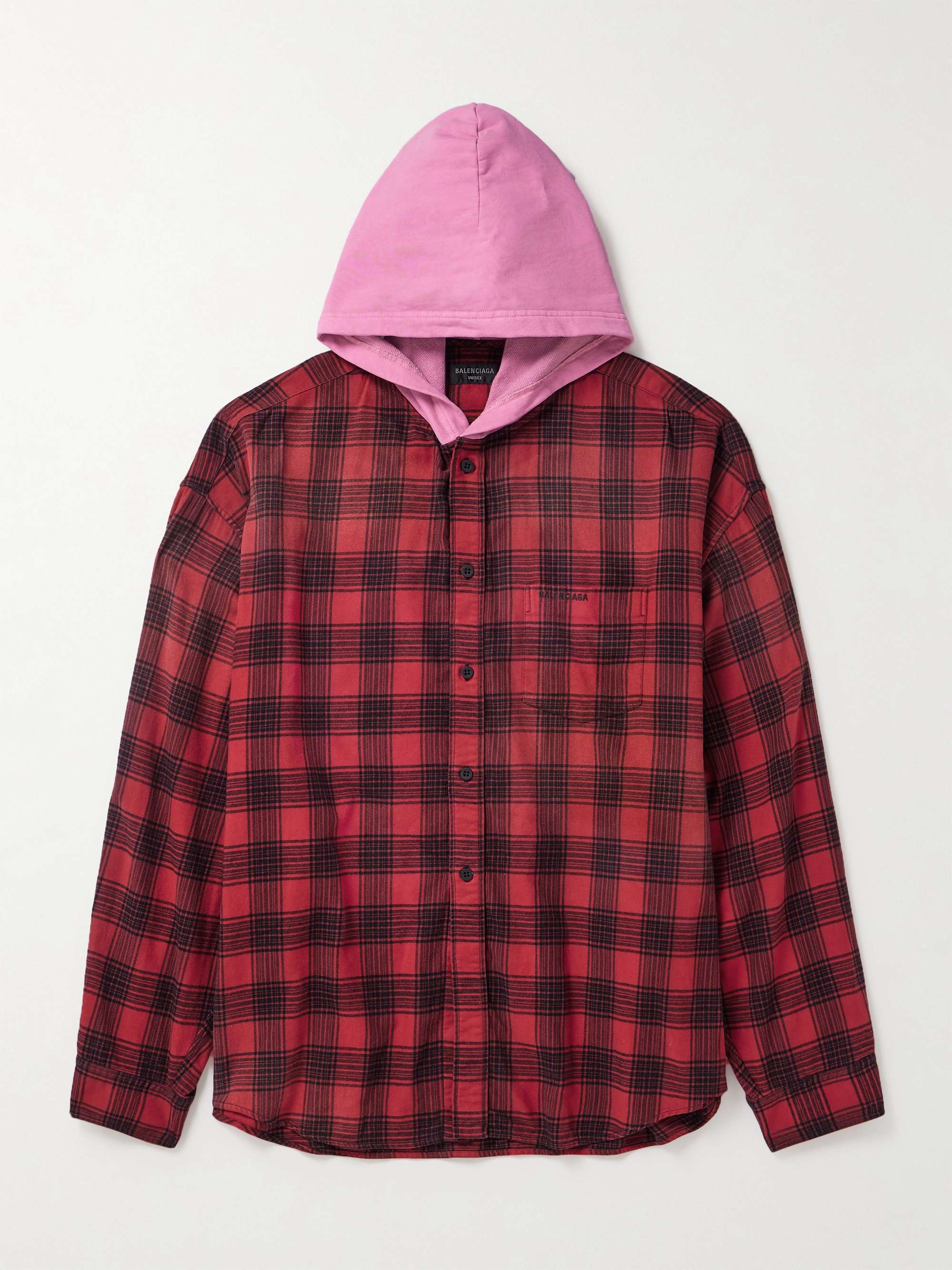 BALENCIAGA Checked Jersey-Trimmed Cotton-Flannel Hooded Shirt for Men | MR  PORTER