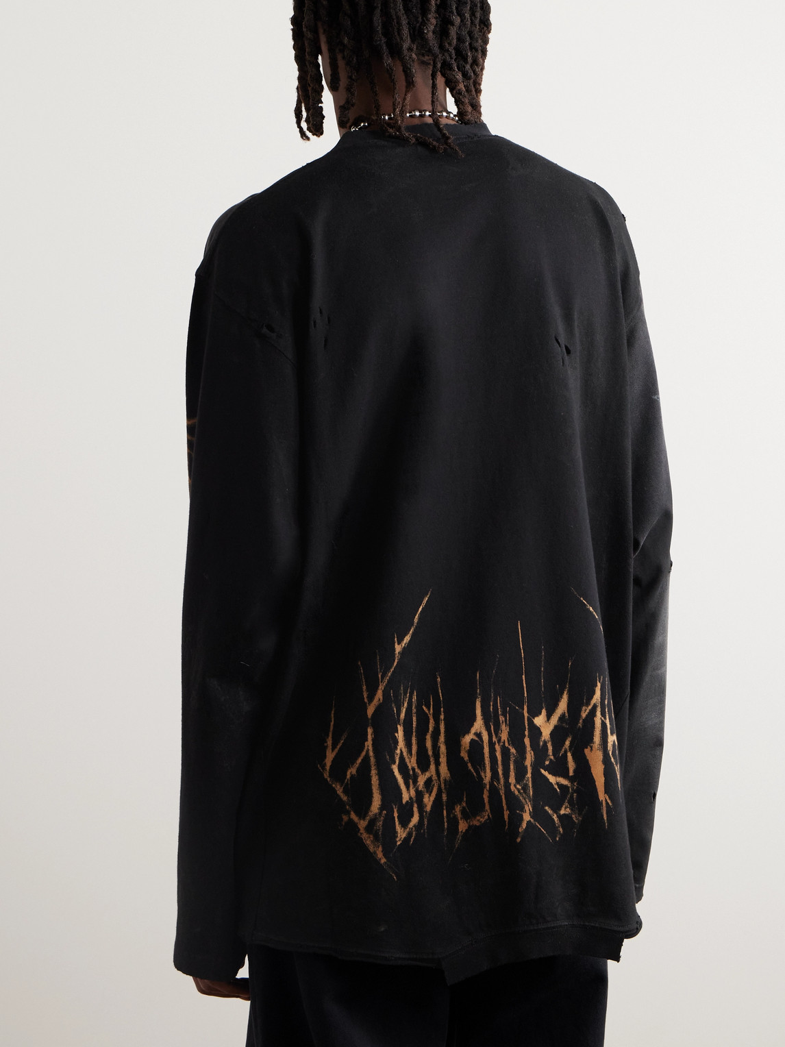 Shop Balenciaga Oversized Distressed Logo-print Stretch-cotton Jersey T-shirt In Black