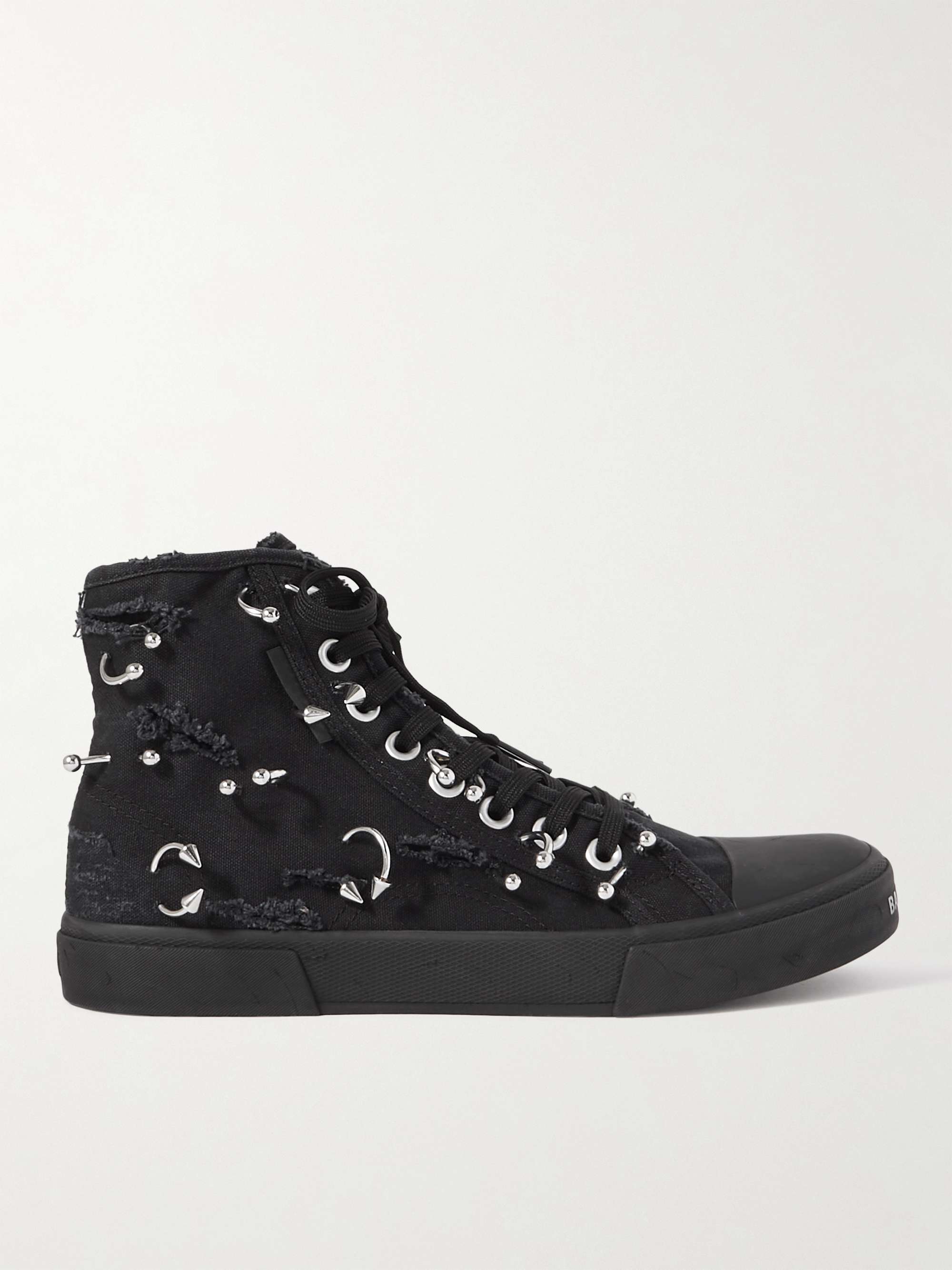 BALENCIAGA Paris Embellished Distressed Canvas High-Top Sneakers for Men |  MR PORTER