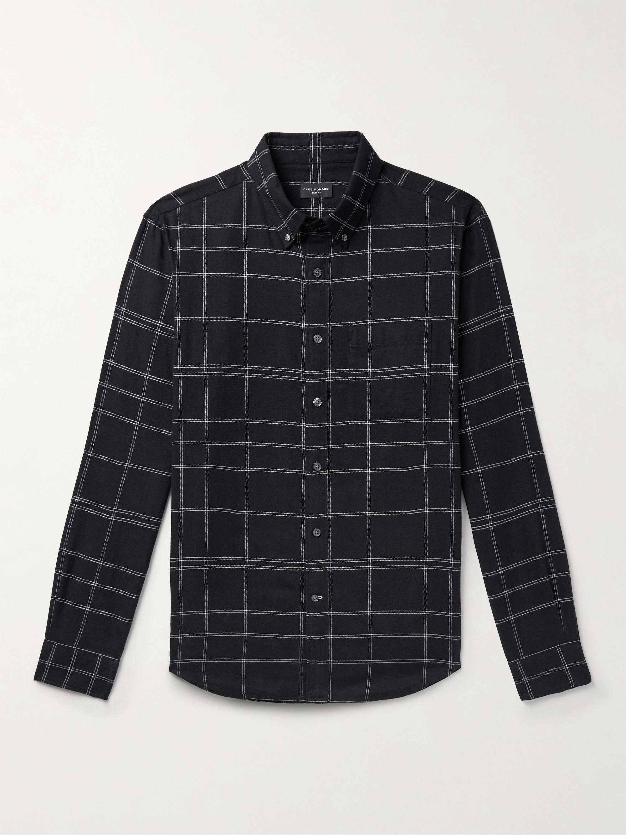 Slim-Fit Button-Down Collar Checked Cotton-Flannel Shirt