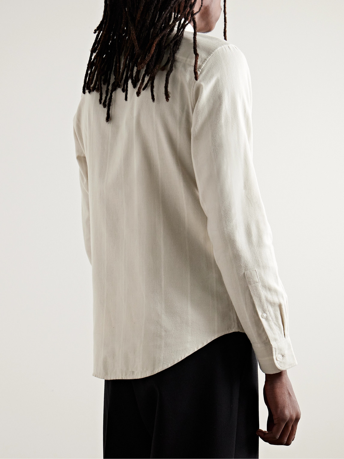 Shop Club Monaco Slim-fit Button-down Collar Striped Cotton-flannel Shirt In Gray