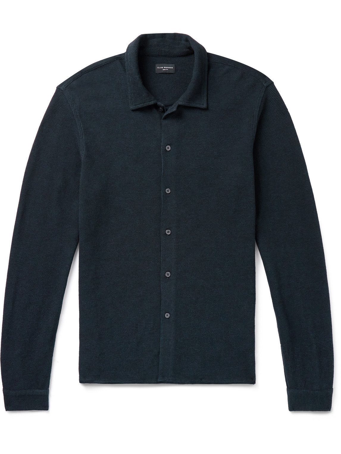 Club Monaco Slim-fit Waffle-knit Cotton-blend Shirt In Neutrals