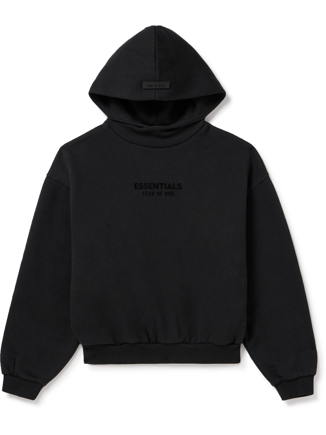 Essentials Logo-flocked Cotton-blend Jersey Hoodie In Black