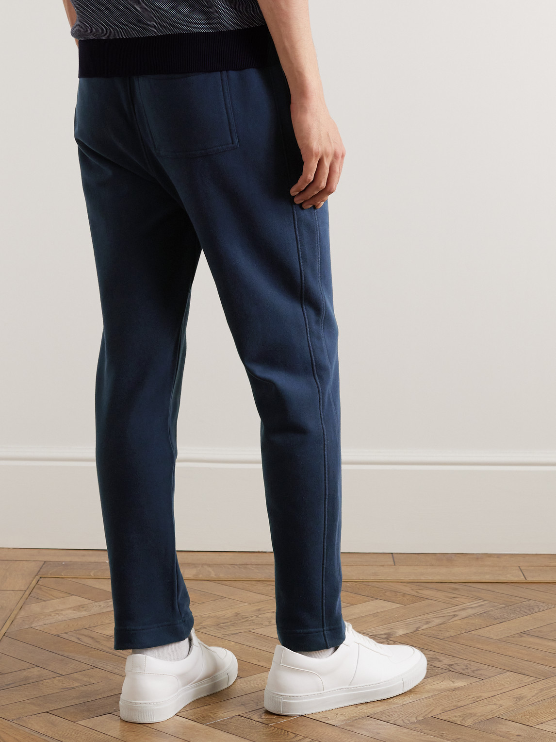 Shop Mr P Tapered Cotton-jersey Sweatpants In Blue