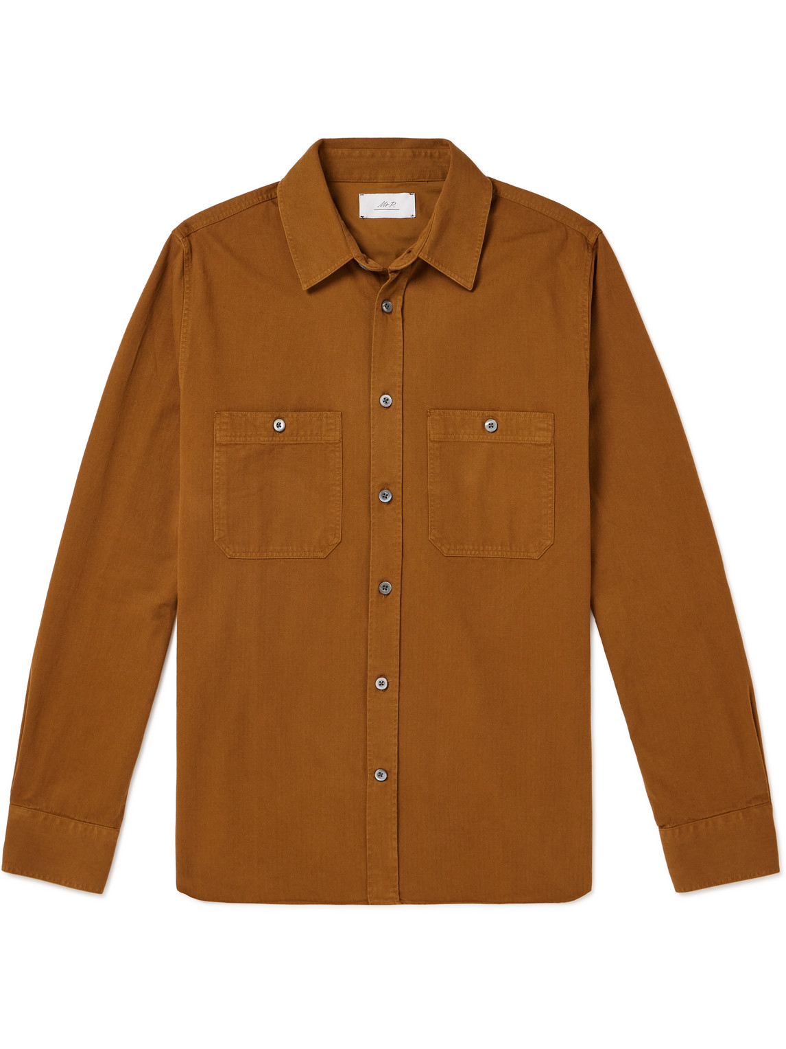 Mr P Herringbone Cotton-twill Shirt In Brown