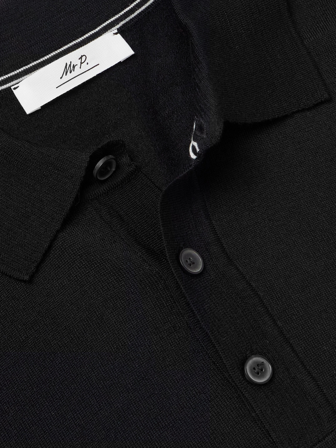 Shop Mr P Merino Wool Polo Shirt In Black