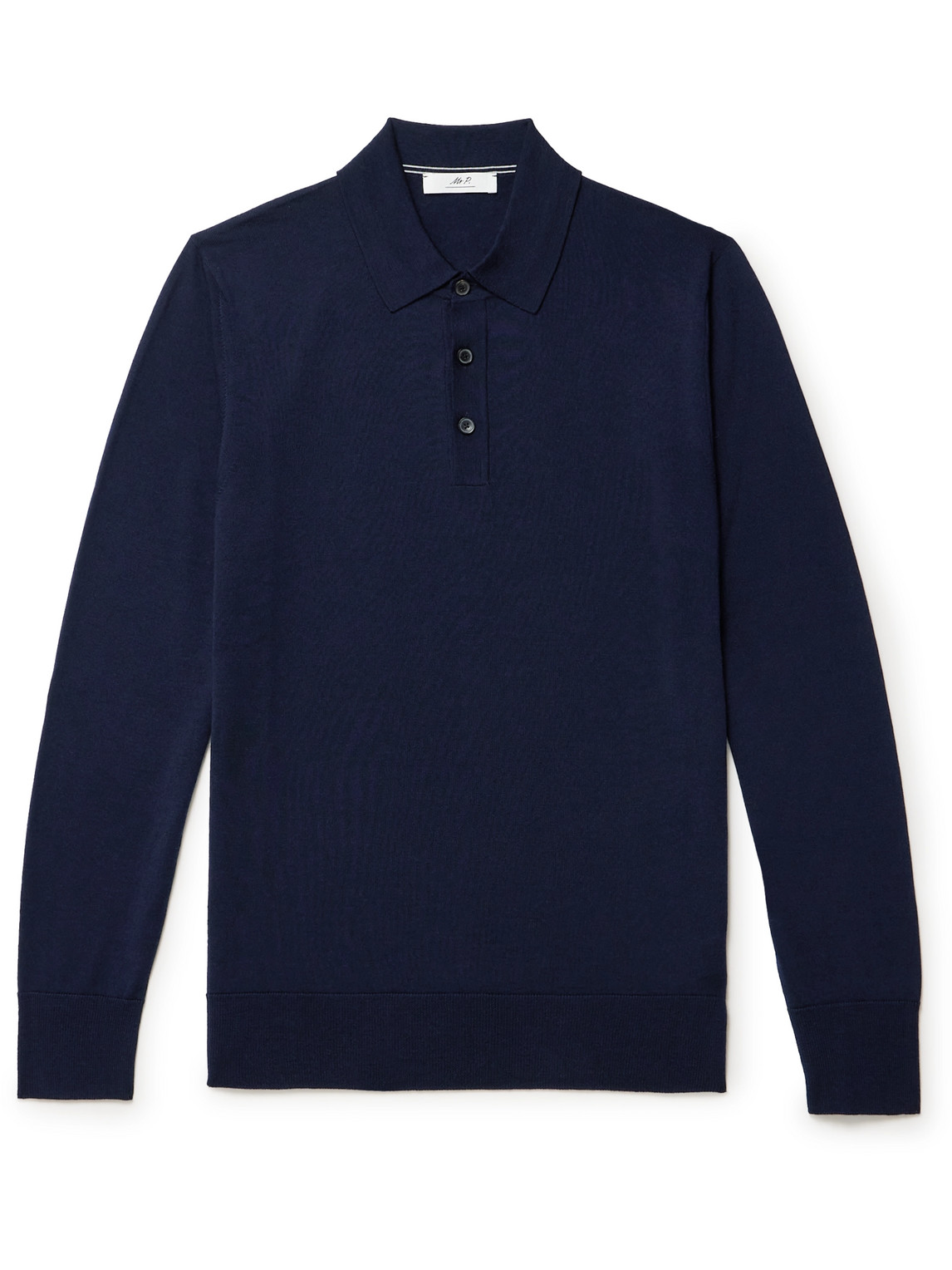 Shop Mr P Merino Wool Polo Shirt In Blue