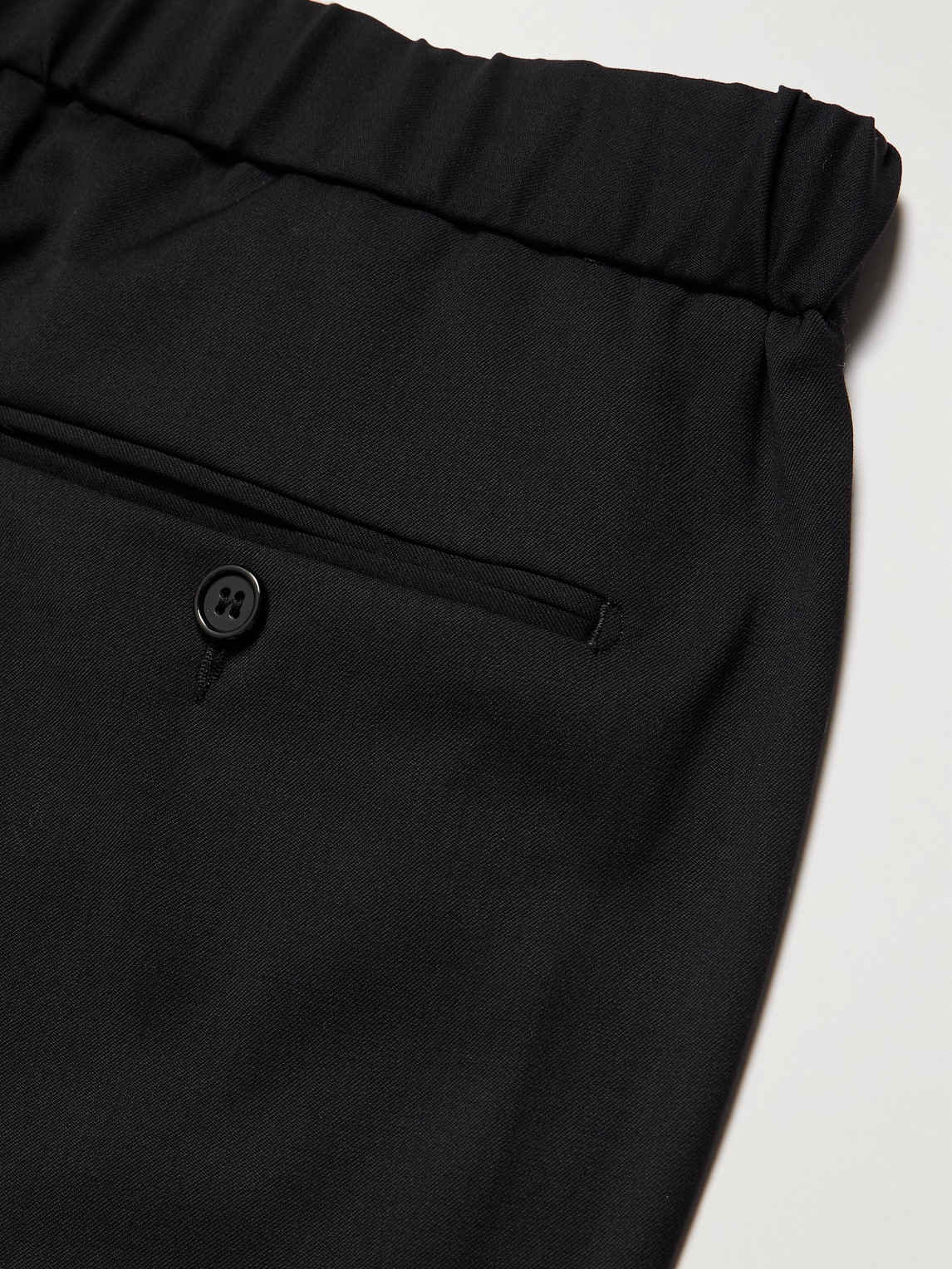 Shop Mr P Tapered Wool Drawstring Trousers In Black