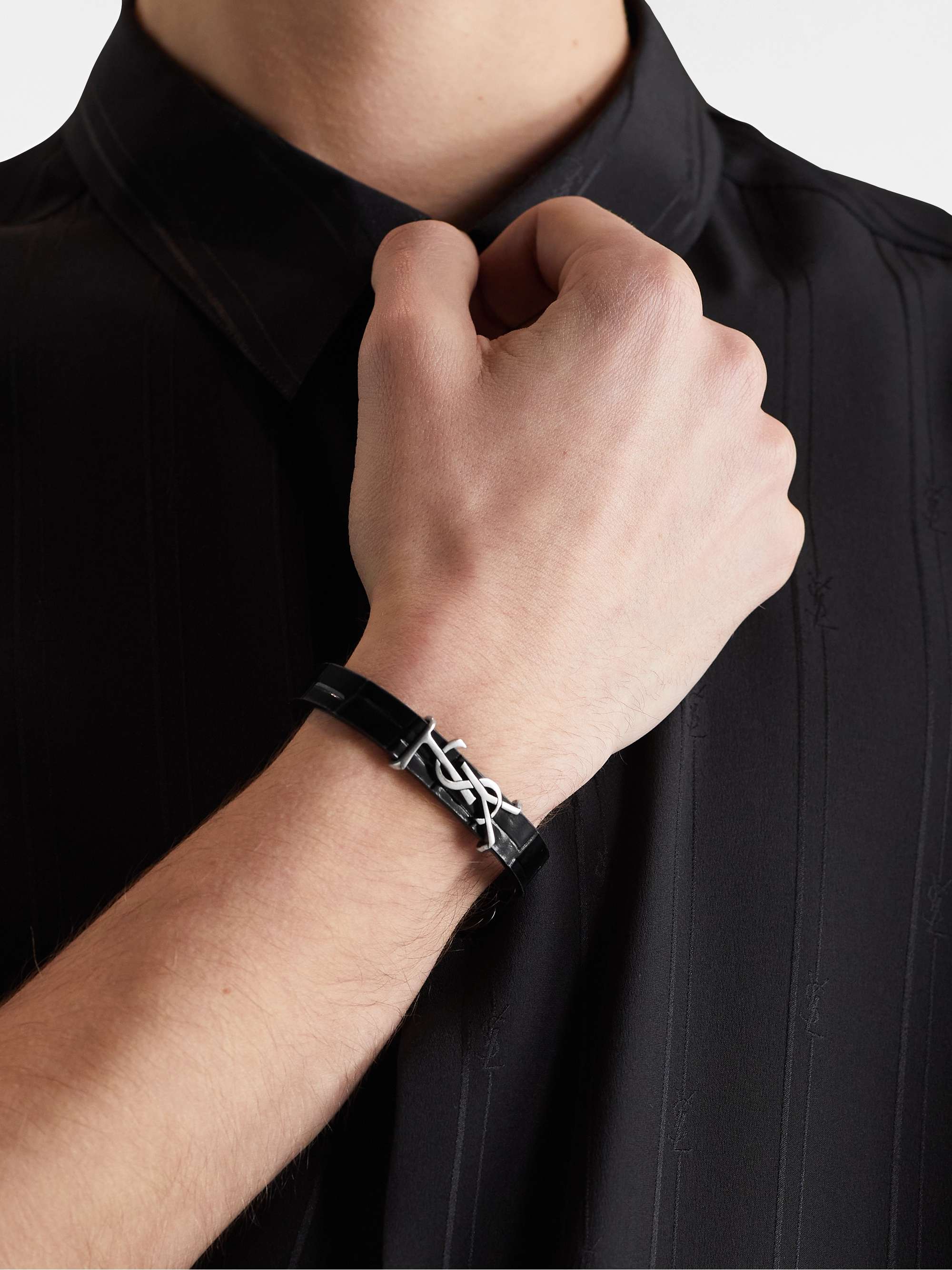 A-CROCLE Man: Cuff bracelet in croc-effect leather