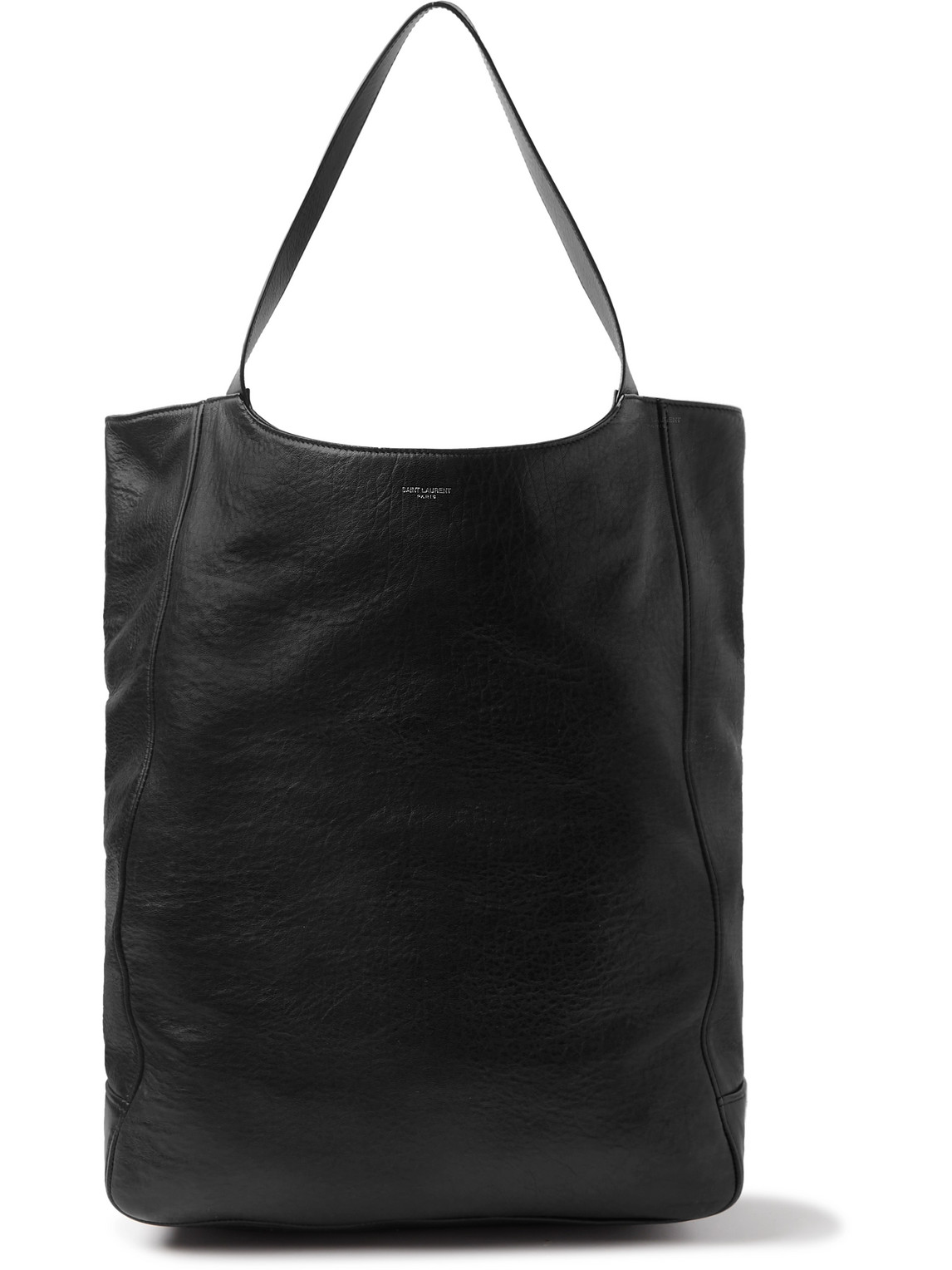 Saint Laurent Logo-print Full-grain Leather Tote Bag In Black