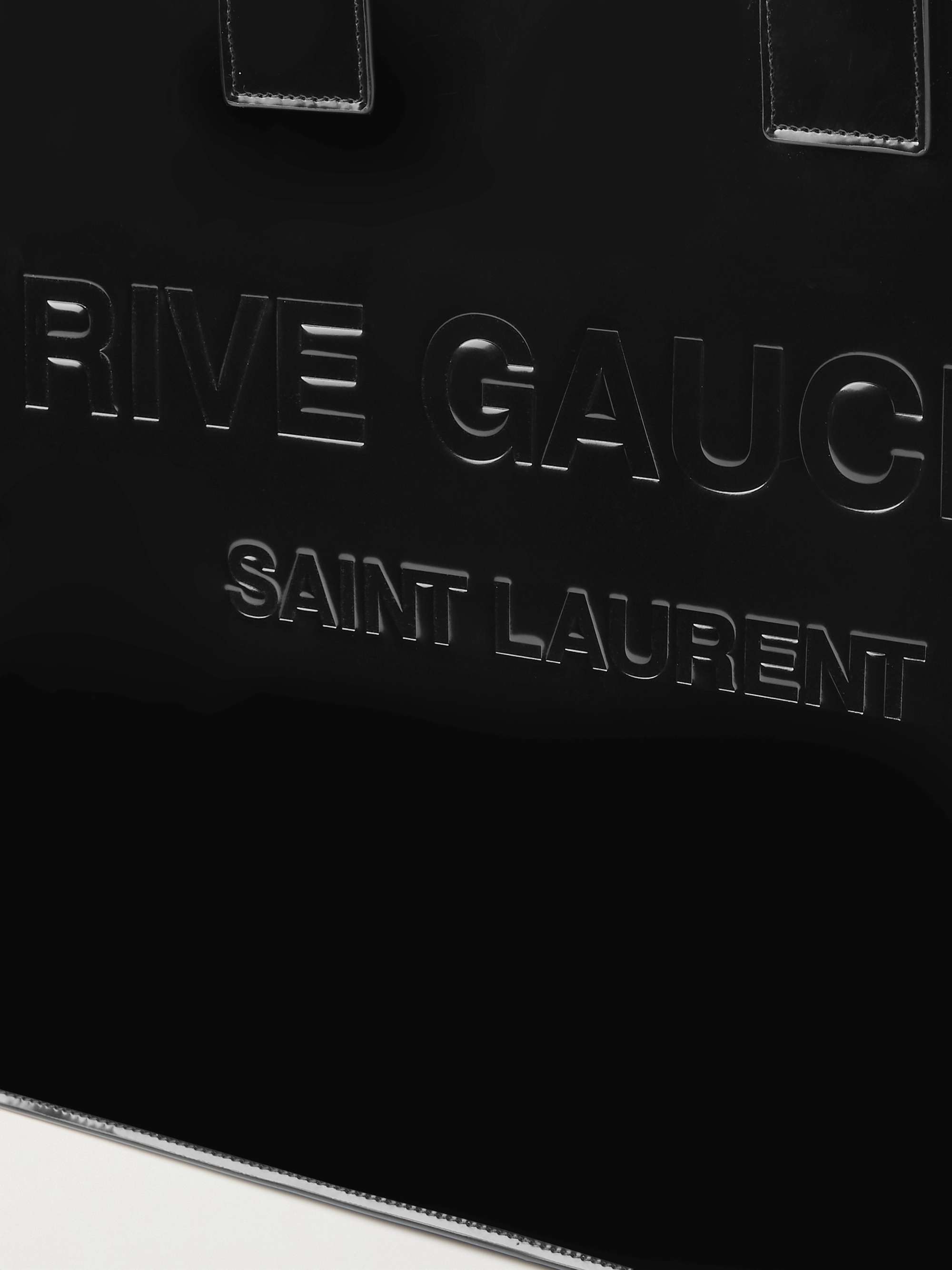 SAINT LAURENT Rive Gauche Logo-Embossed Glossed-Leather Tote Bag for Men