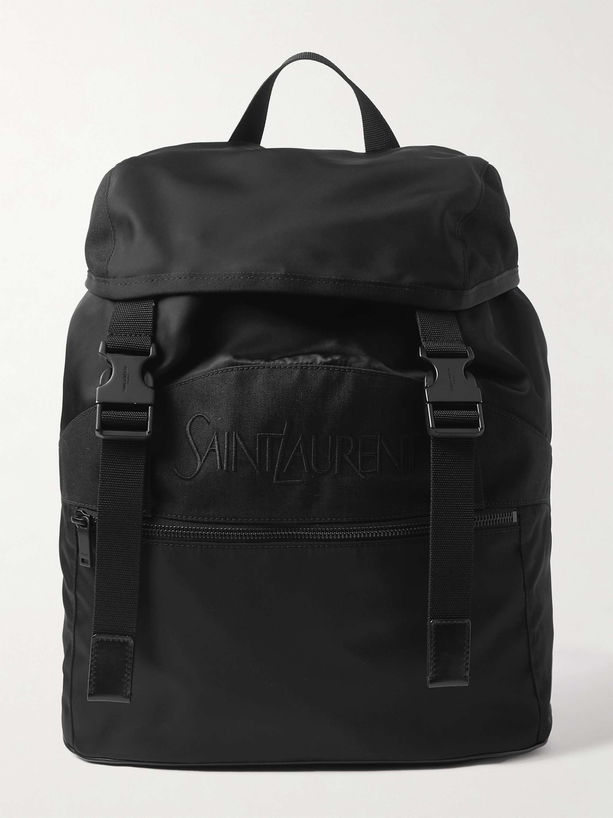 Saint Laurent - Men - logo-embroidered Leather-trimmed Shell Backpack Black