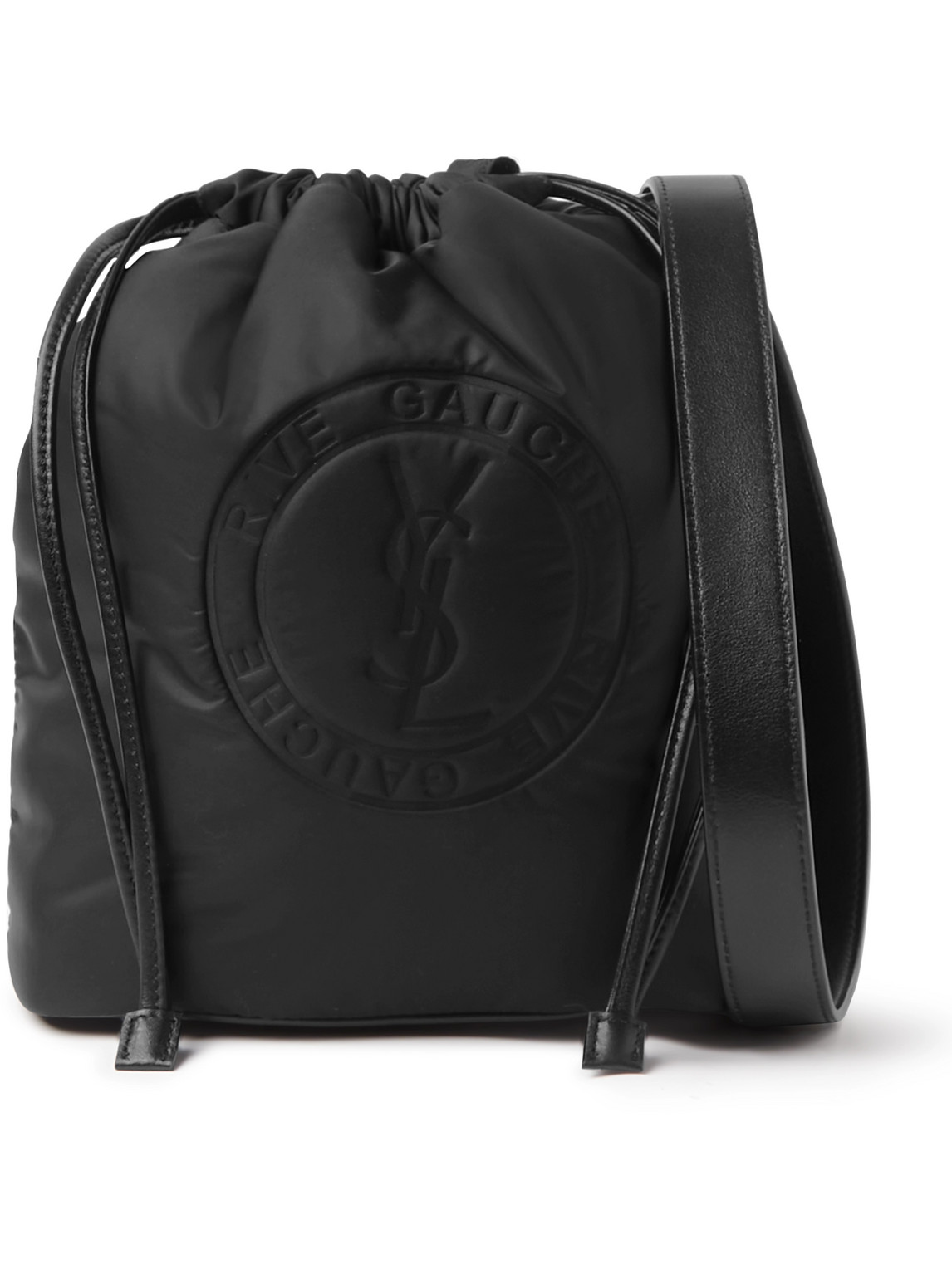 Saint Laurent Rive Gauche Logo-debossed Padded Nylon Bucket Bag In Black