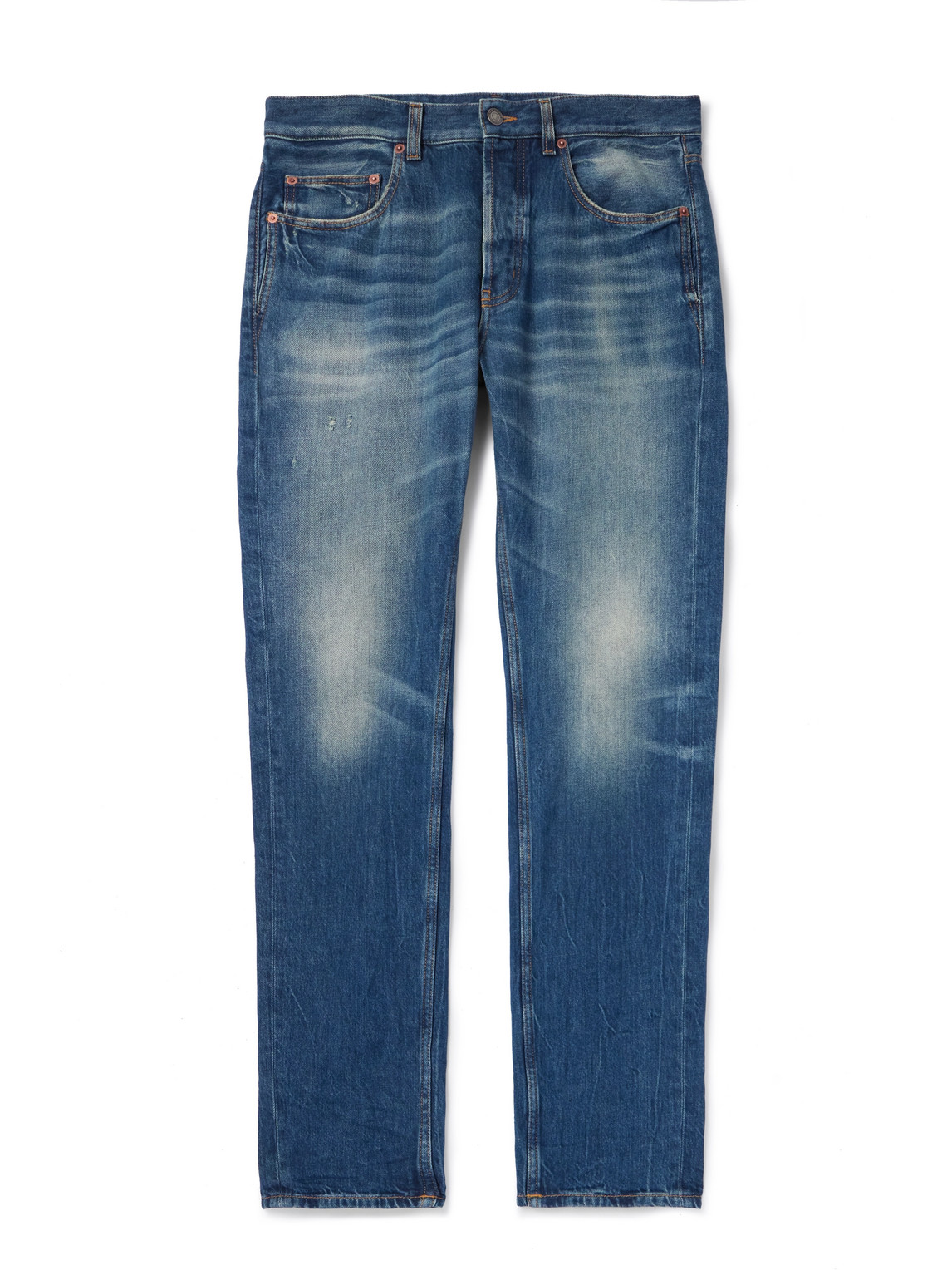 Saint Laurent Straight-leg Distressed Jeans In Gold