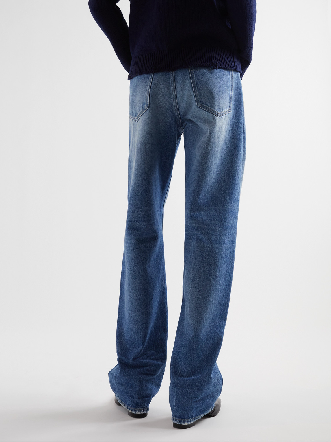 Shop Saint Laurent Straight-leg Distressed Jeans In Blue