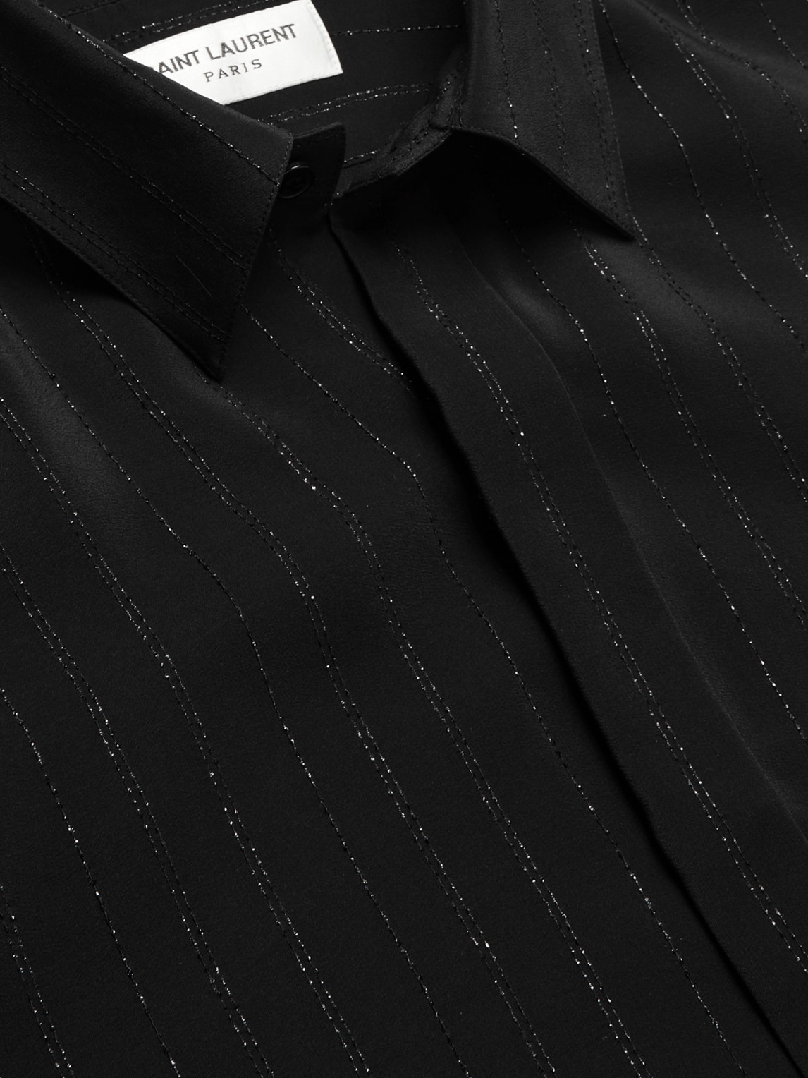Shop Saint Laurent Striped Silk Shirt In Black