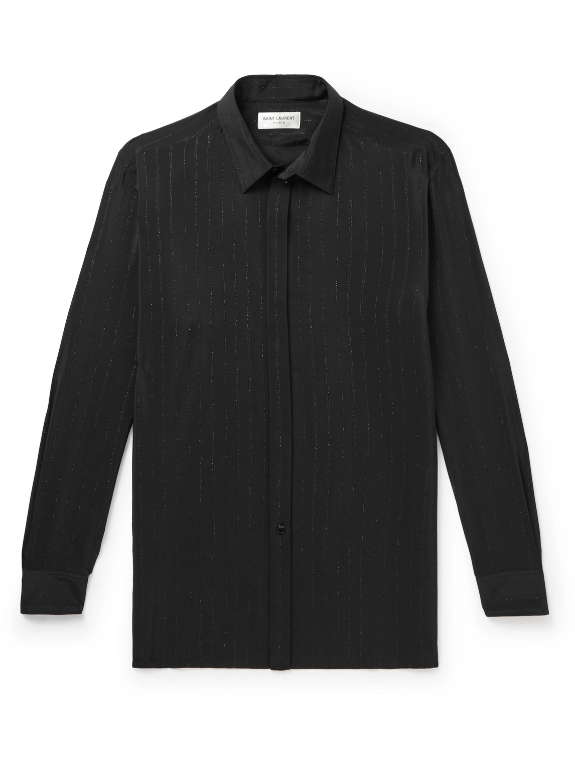 Shop Saint Laurent Striped Silk Shirt In Black