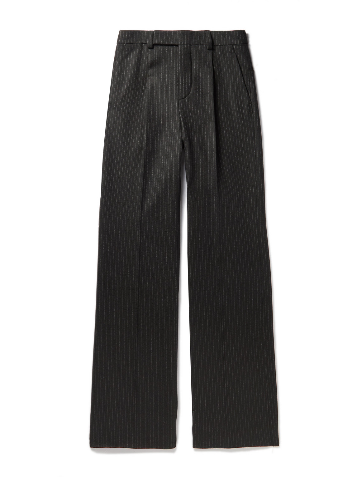 Saint Laurent Straight-leg Pinstriped Wool And Cotton-blend Flannel Trousers In Black