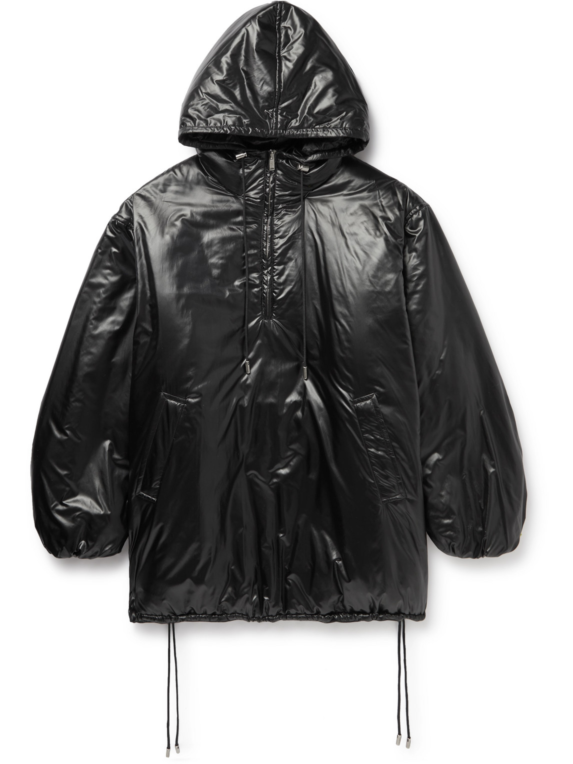 Saint Laurent Oversized Logo-embroidered Padded Shell Half-zip Hooded Jacket In Black