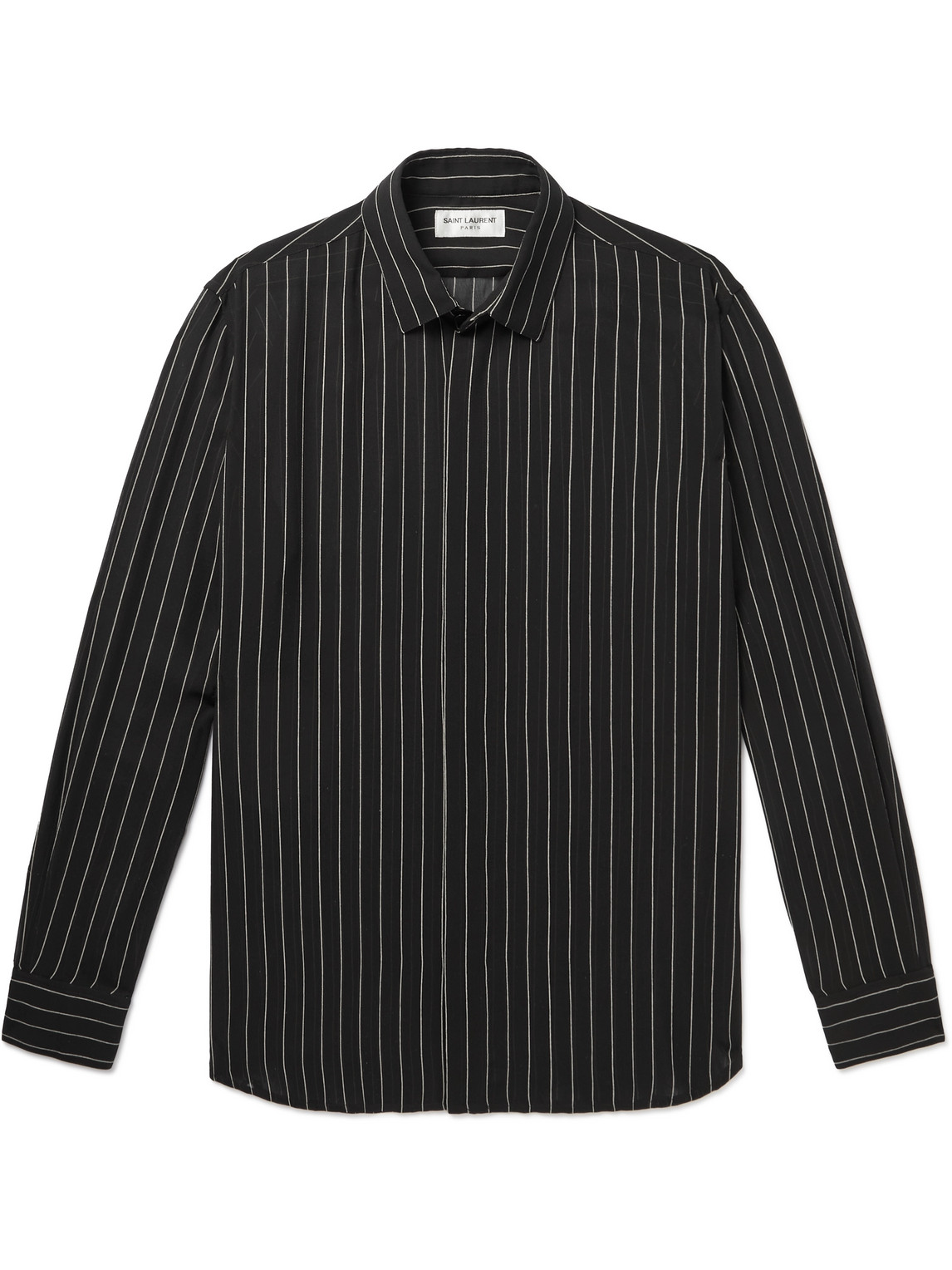 Saint Laurent Pinstriped Silk-georgette Shirt In Black