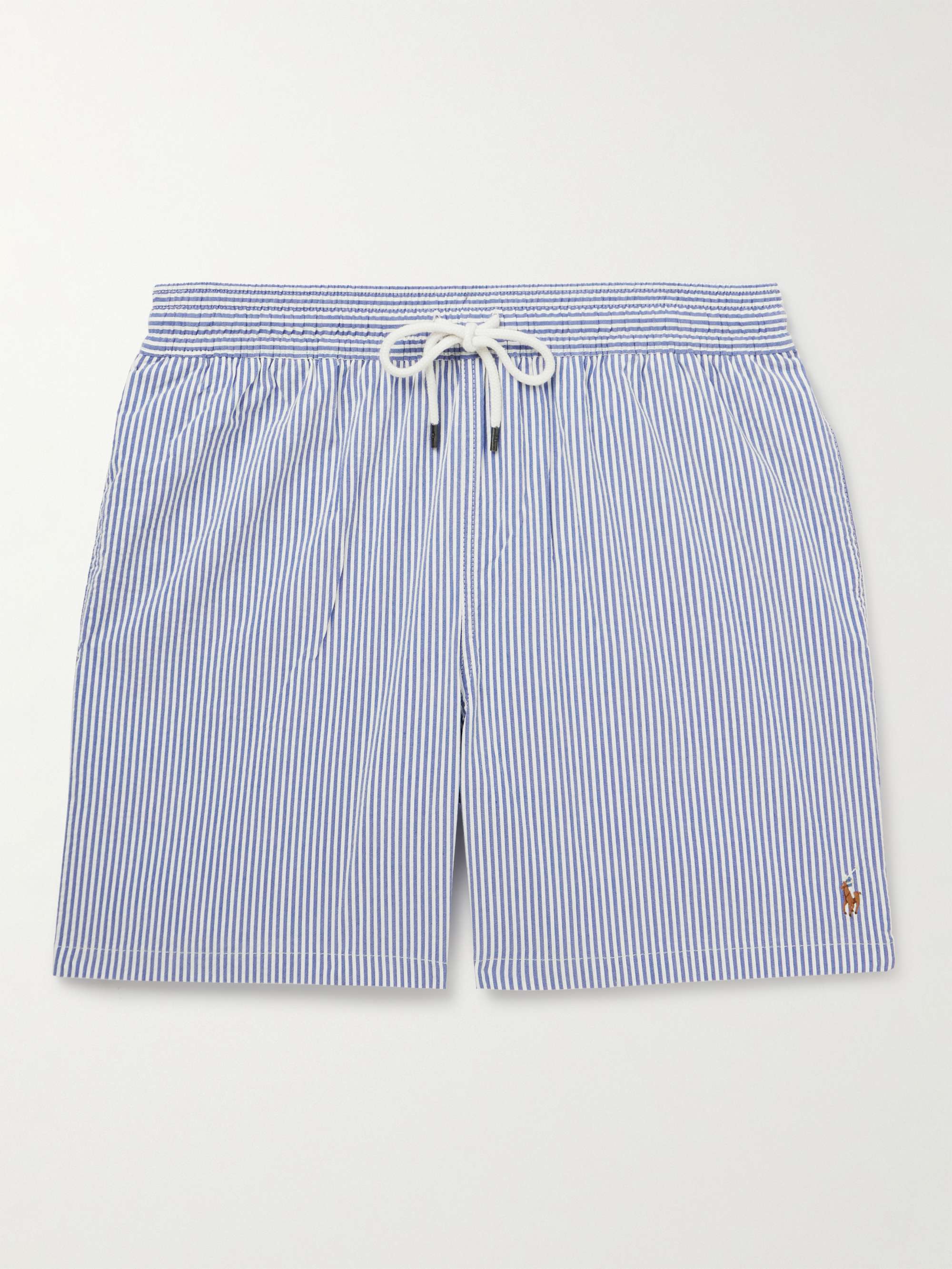 POLO RALPH LAUREN Mid-Length Straight-Leg Striped Cotton-Blend Seersucker  Swim Shorts for Men | MR PORTER