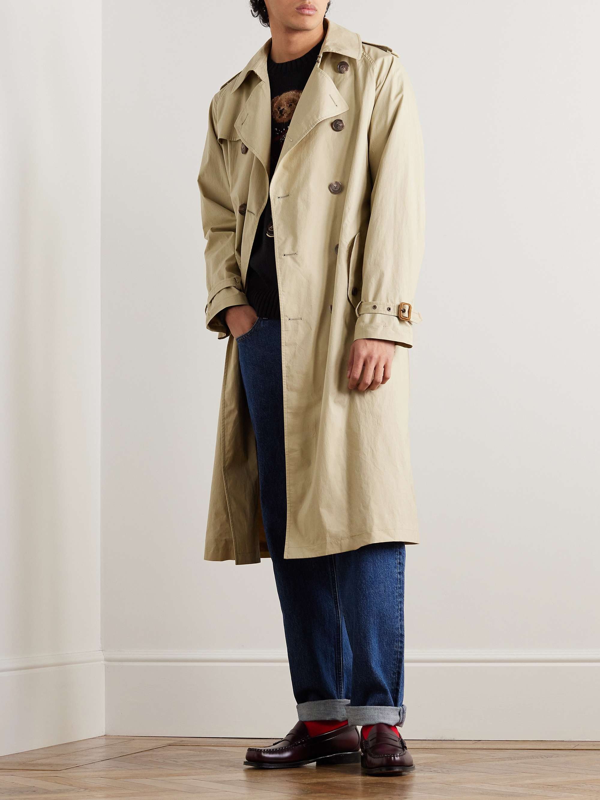 Double-Breasted Belted Brushed Cotton-Blend Twill Trench Coat