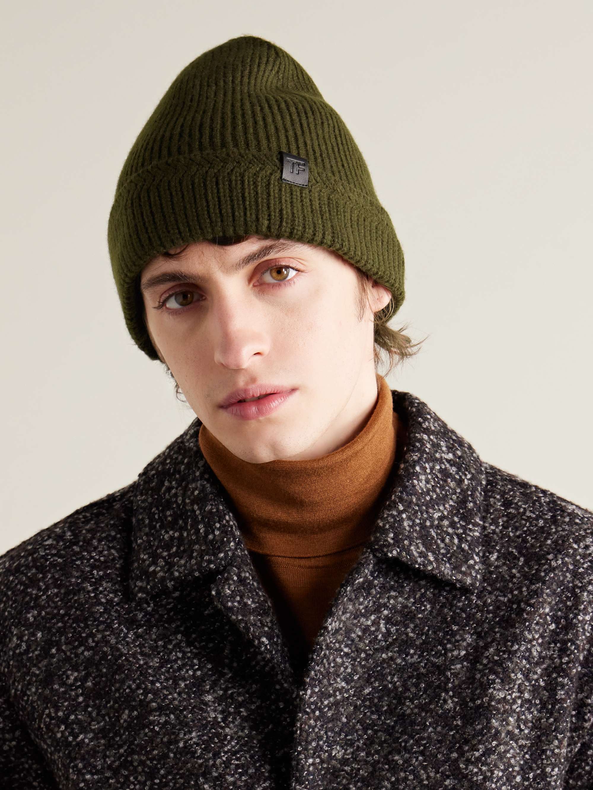 TOM FORD Leather-Trimmed Ribbed Wool and Cashmere-Blend Beanie for Men ...