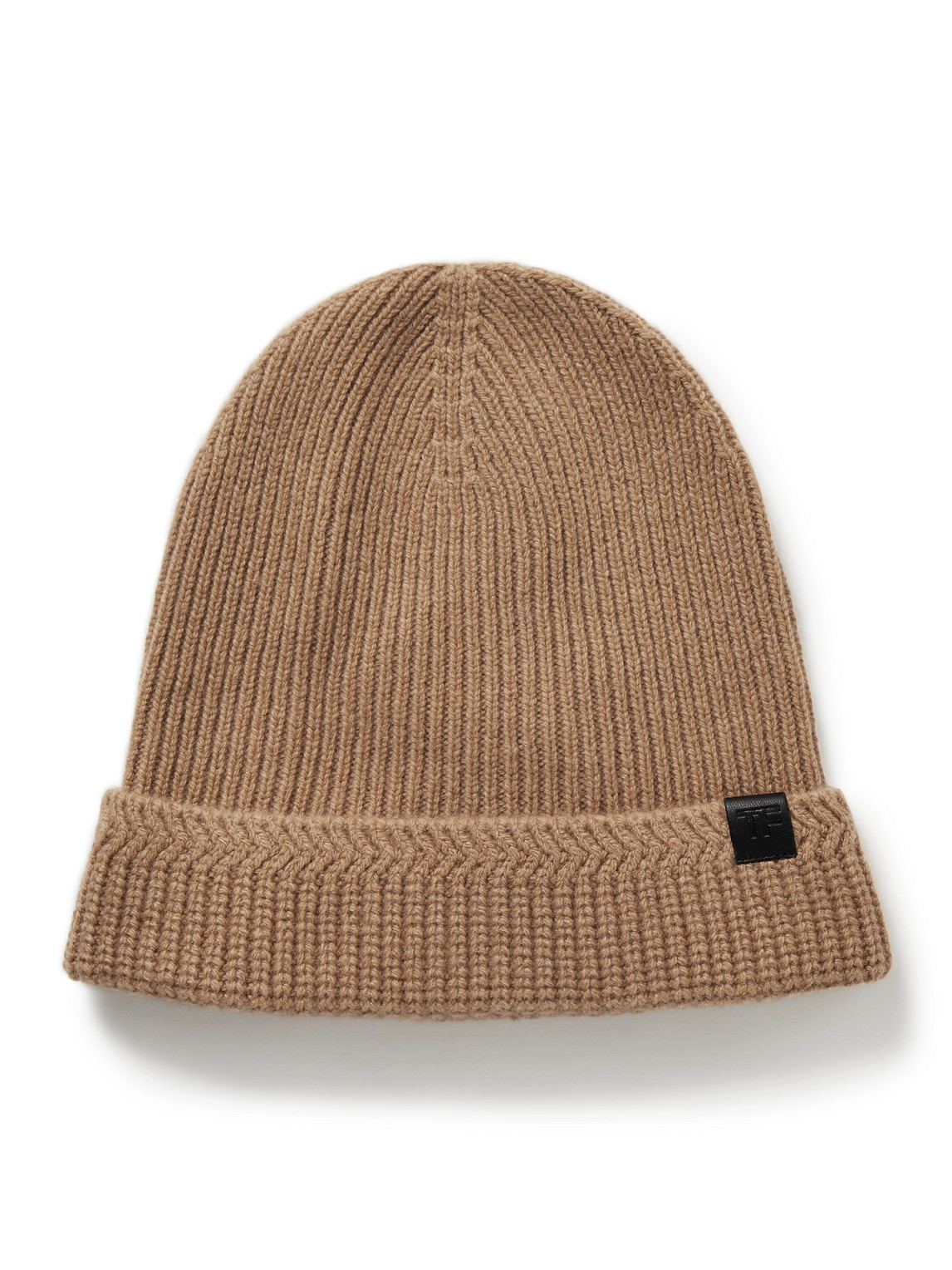Tom Ford Leather-trimmed Ribbed Wool And Cashmere-blend Beanie In Neutrals