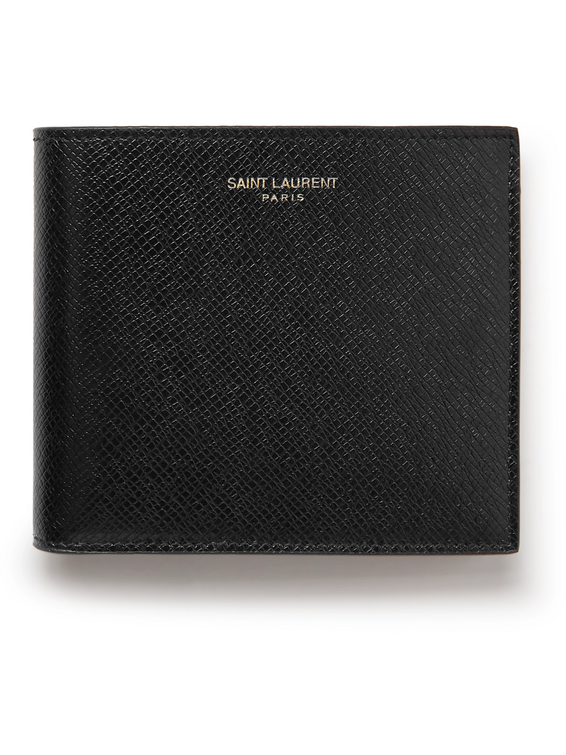 Saint Laurent Logo-embellished Upcycled Cross-grain Leather Bifold Wallet In Black